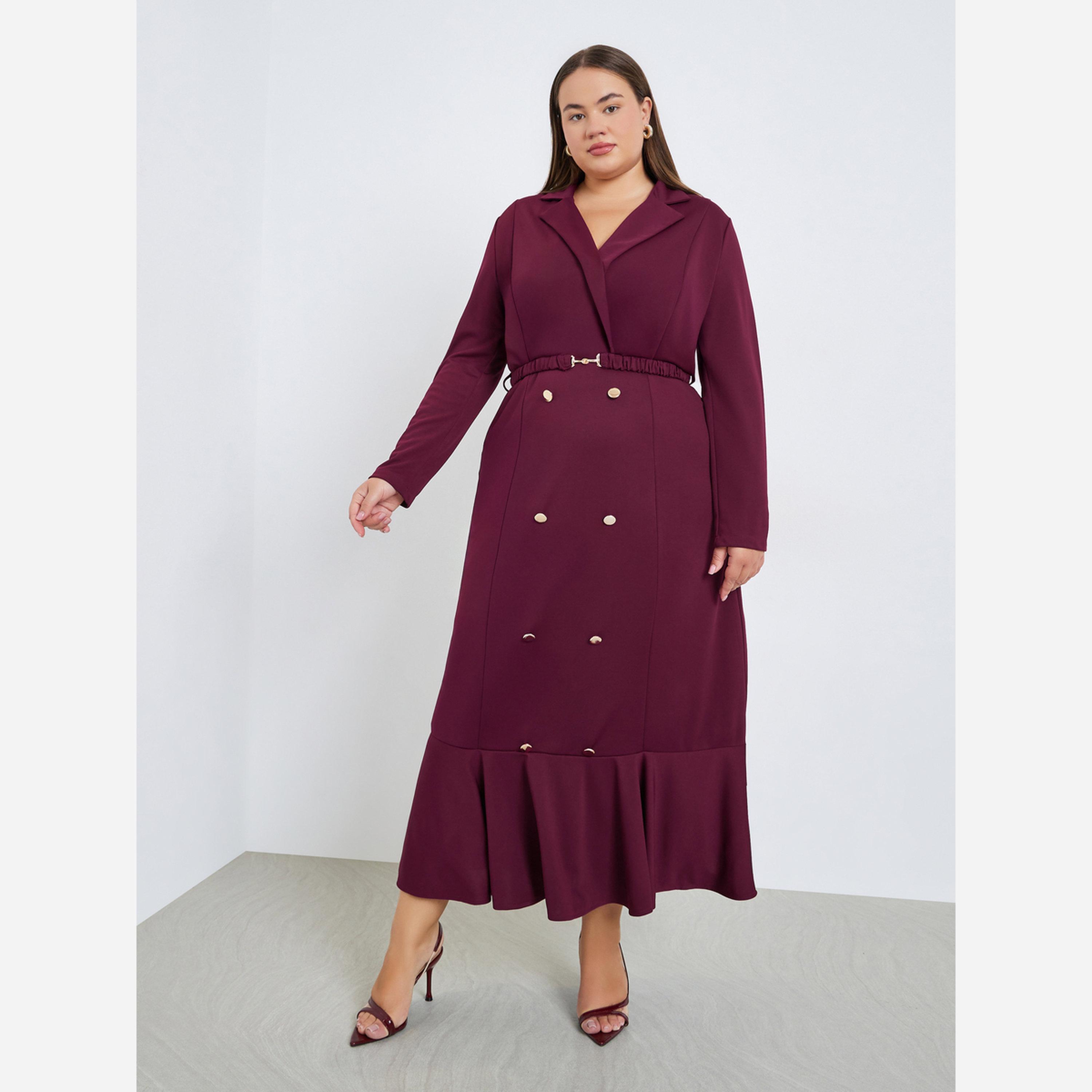Styli Plus Size Burgundy Blazer Maxi Dress-women-clothing-dresses-image-2