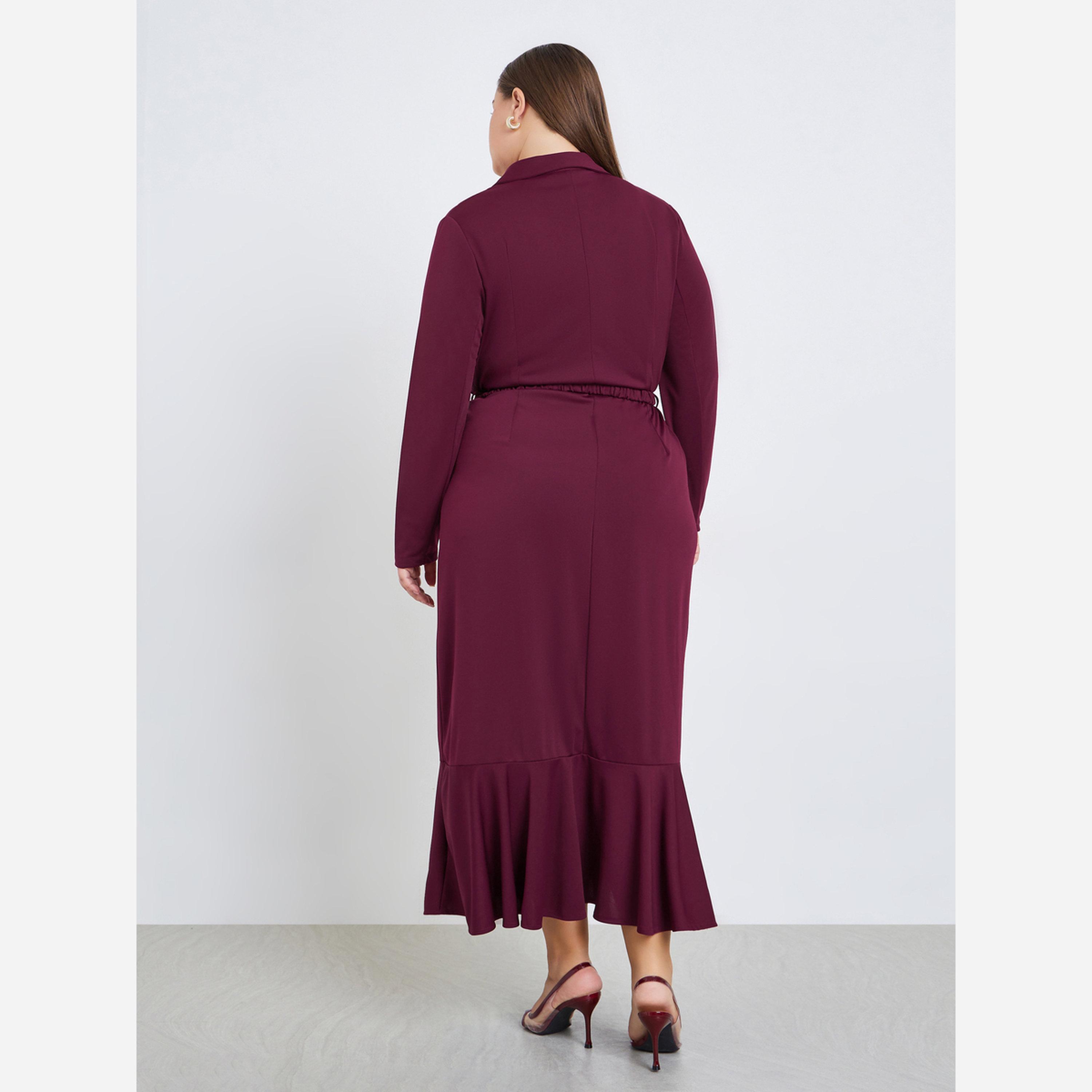 Styli Plus Size Burgundy Blazer Maxi Dress-women-clothing-dresses-image-3