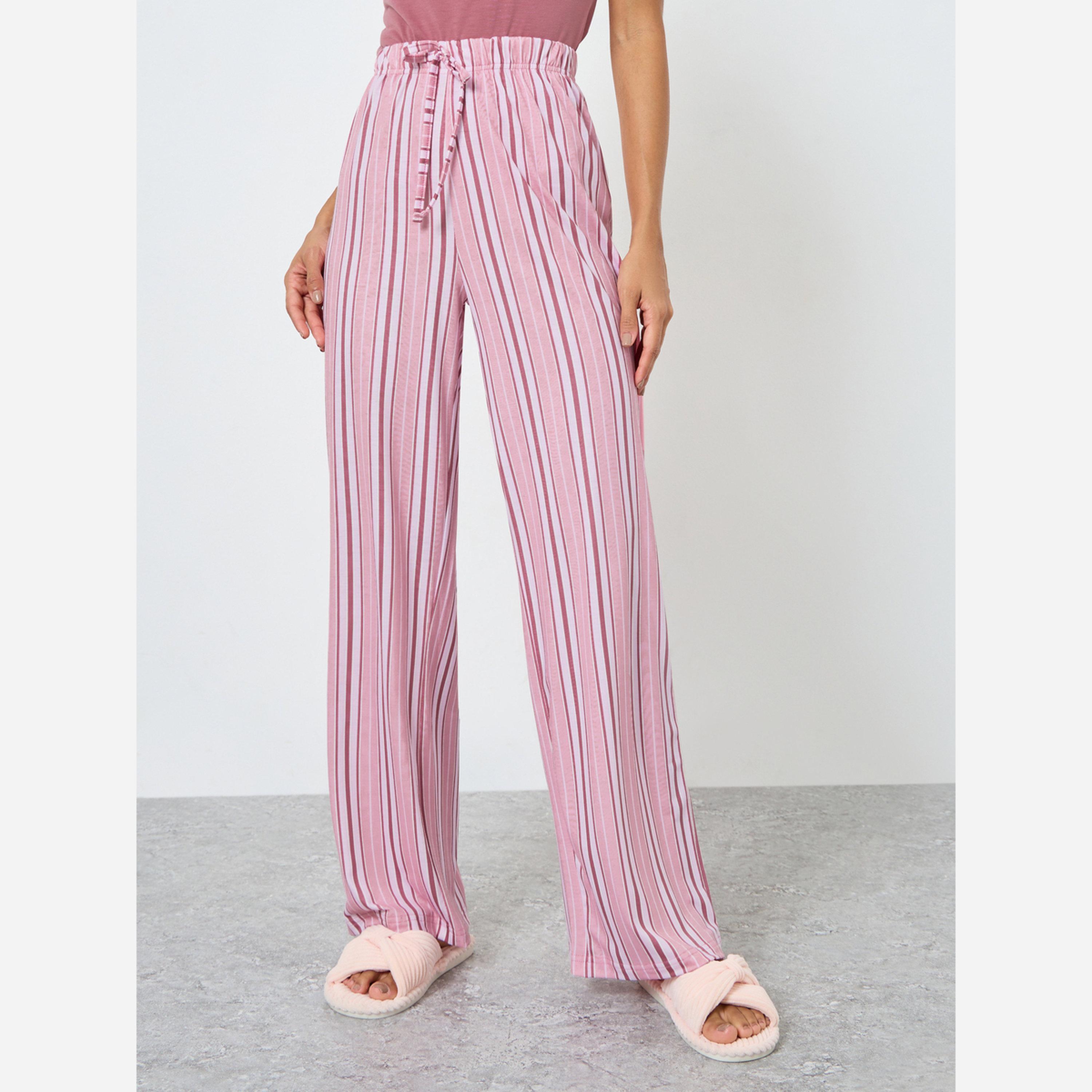 ستايلي - بنطال بيجاما مخطط مع بلوزة سادة-women-clothing-nightwear-pyjamas-longsets-image-4