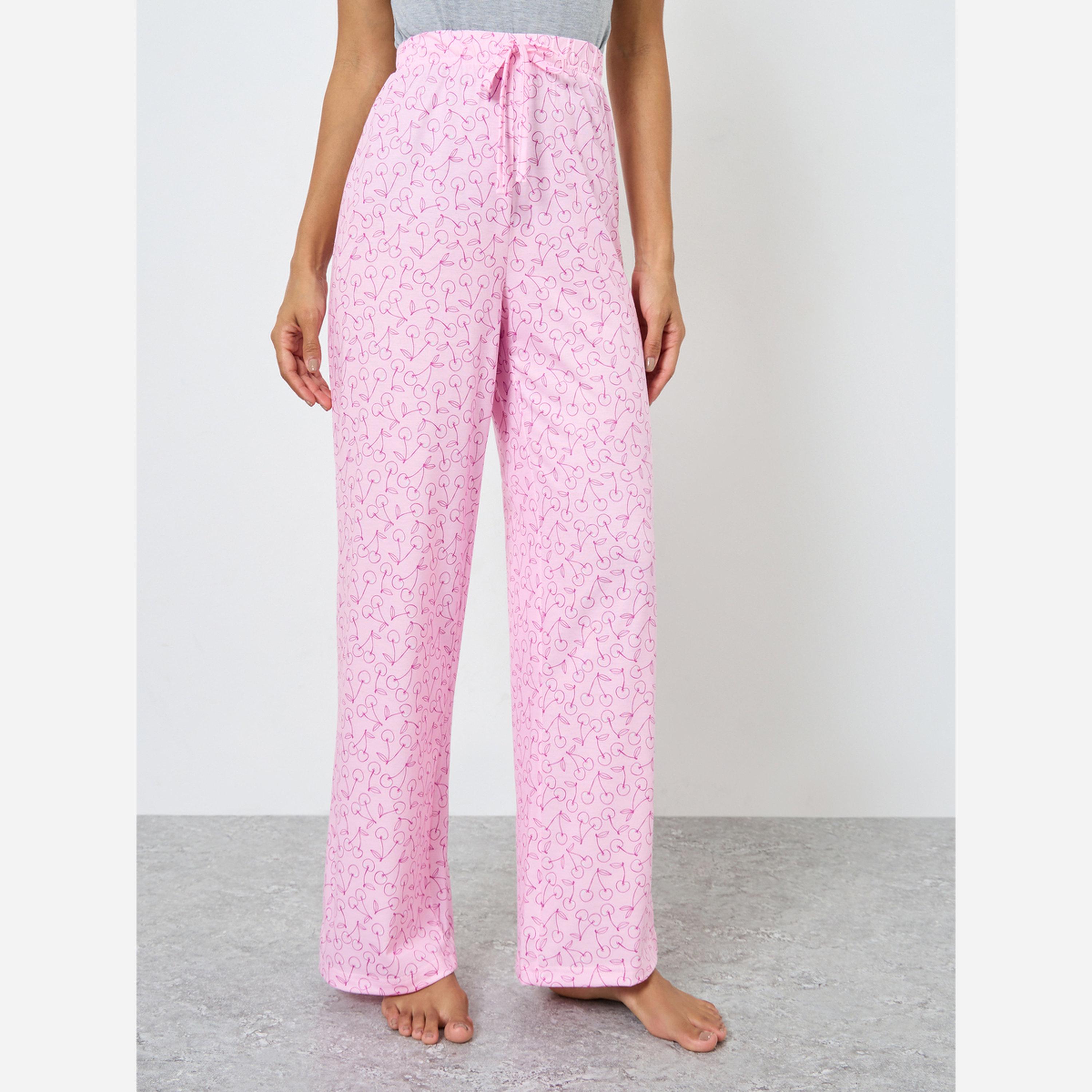 Styli Solid Vest and Cherry Print Pyjama Set-women-clothing-nightwear-pyjamas-longsets-image-5