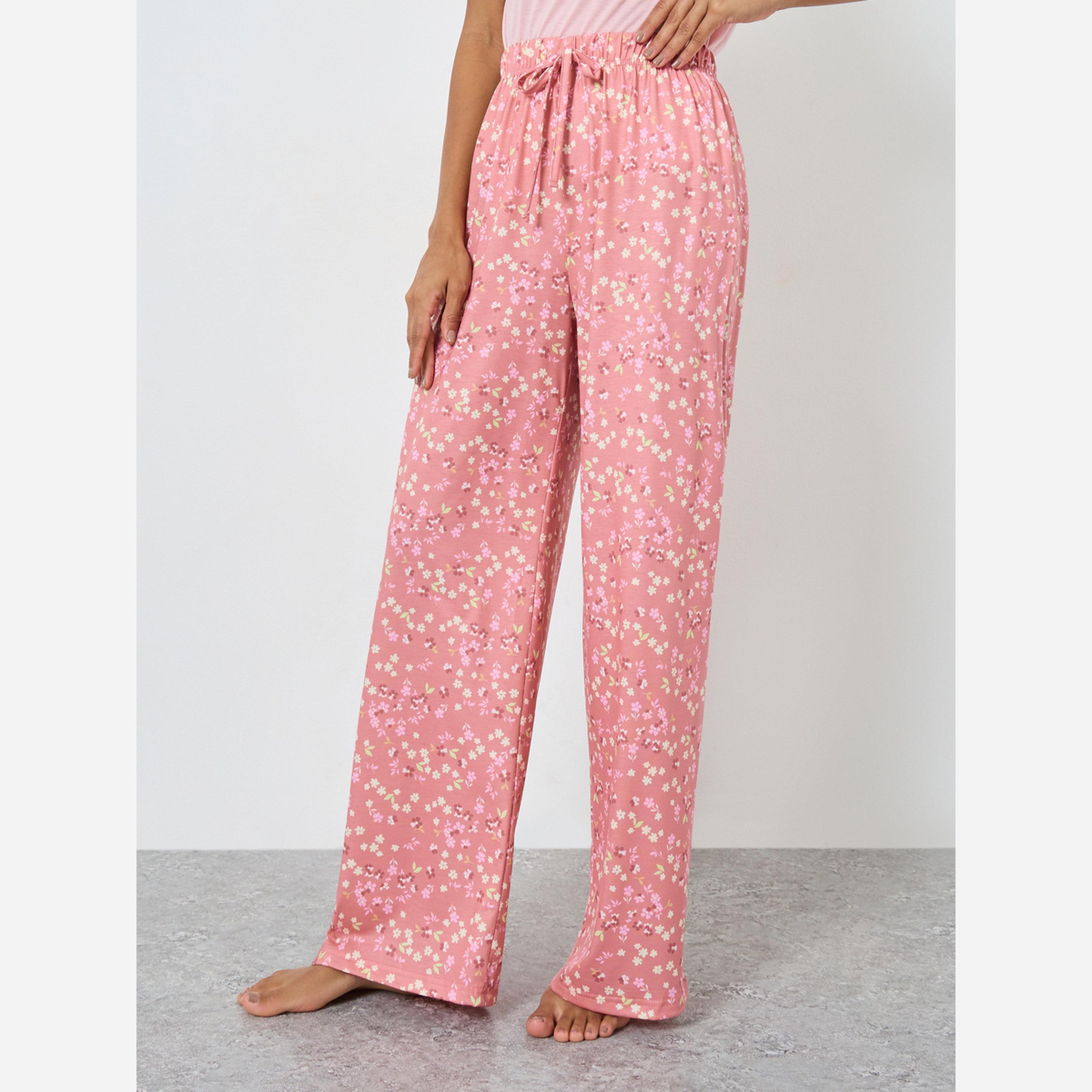 Styli Solid T-Shirt and Floral Pyjama Set-women-clothing-nightwear-pyjamas-longsets-image-5