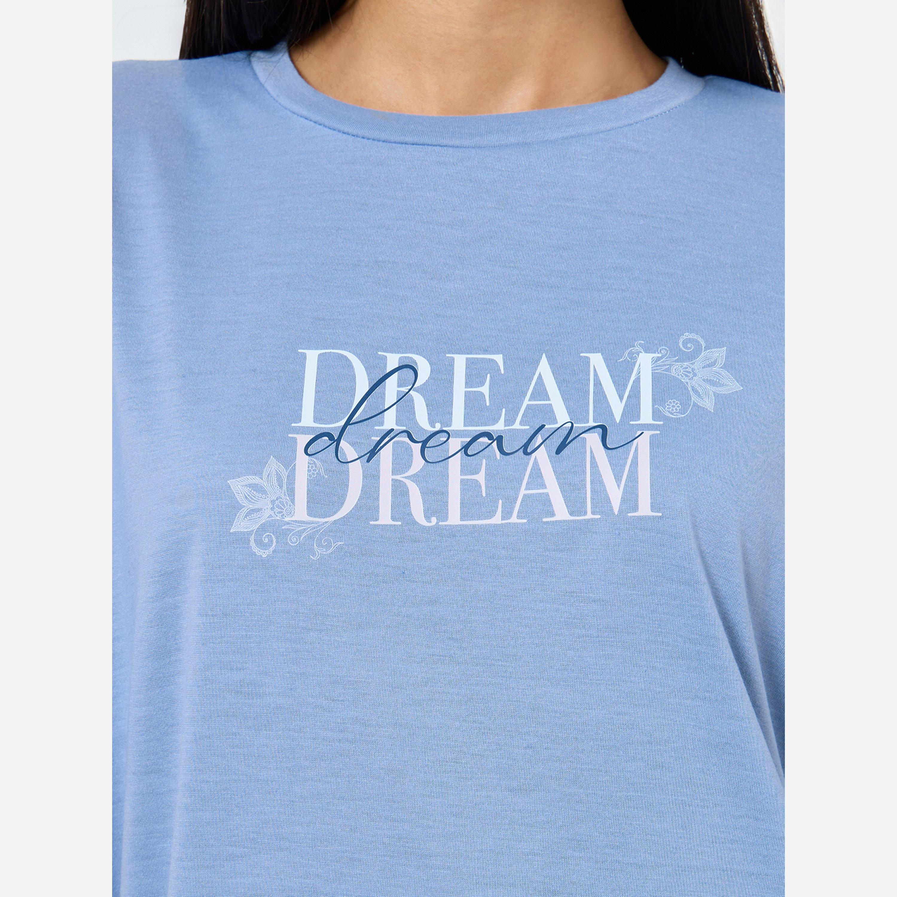 ستايلي - بيجاما طبعة شعار Dream أكمام منسدلة-women-clothing-nightwear-pyjamas-longsets-image-4
