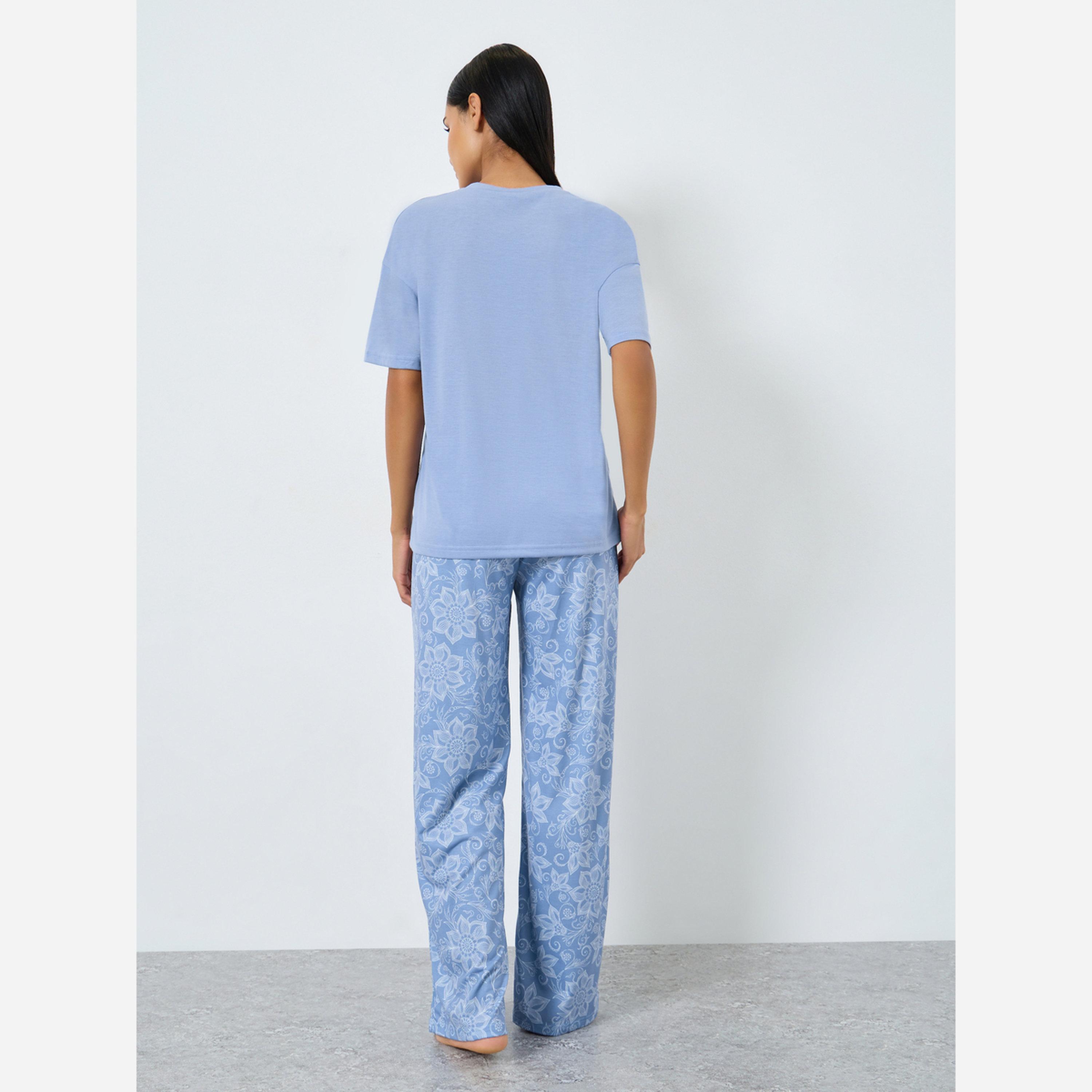 ستايلي - بيجاما طبعة شعار Dream أكمام منسدلة-women-clothing-nightwear-pyjamas-longsets-image-6