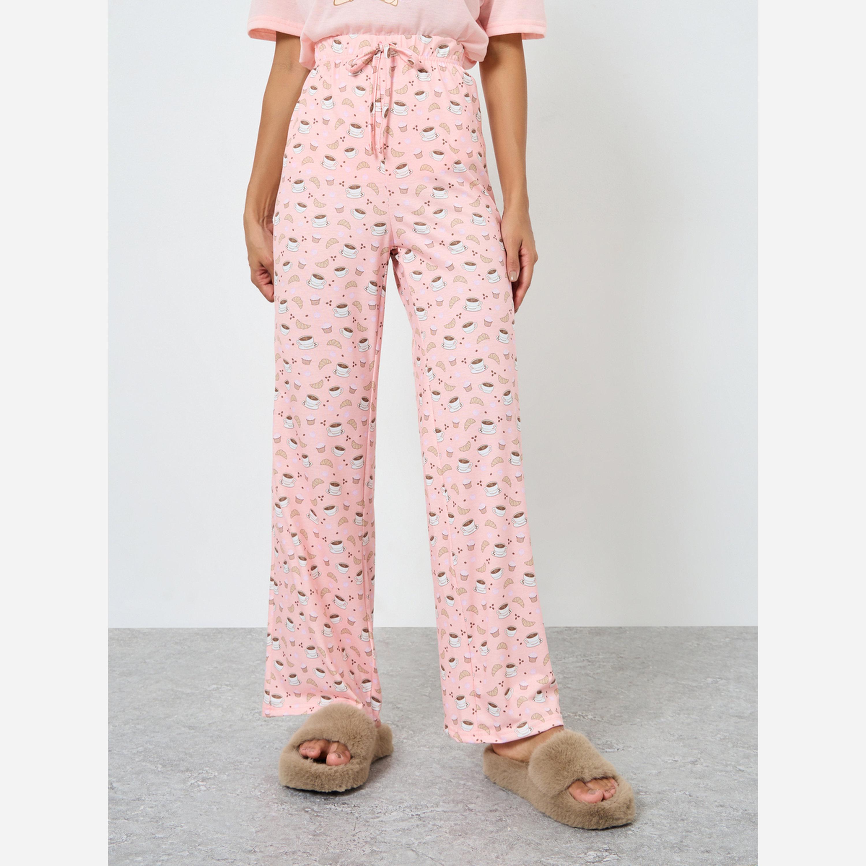 Styli Coffee Graphic Print Drop Shoulder T-Shirt and Pyjama Set-women-clothing-nightwear-pyjamas-longsets-image-4