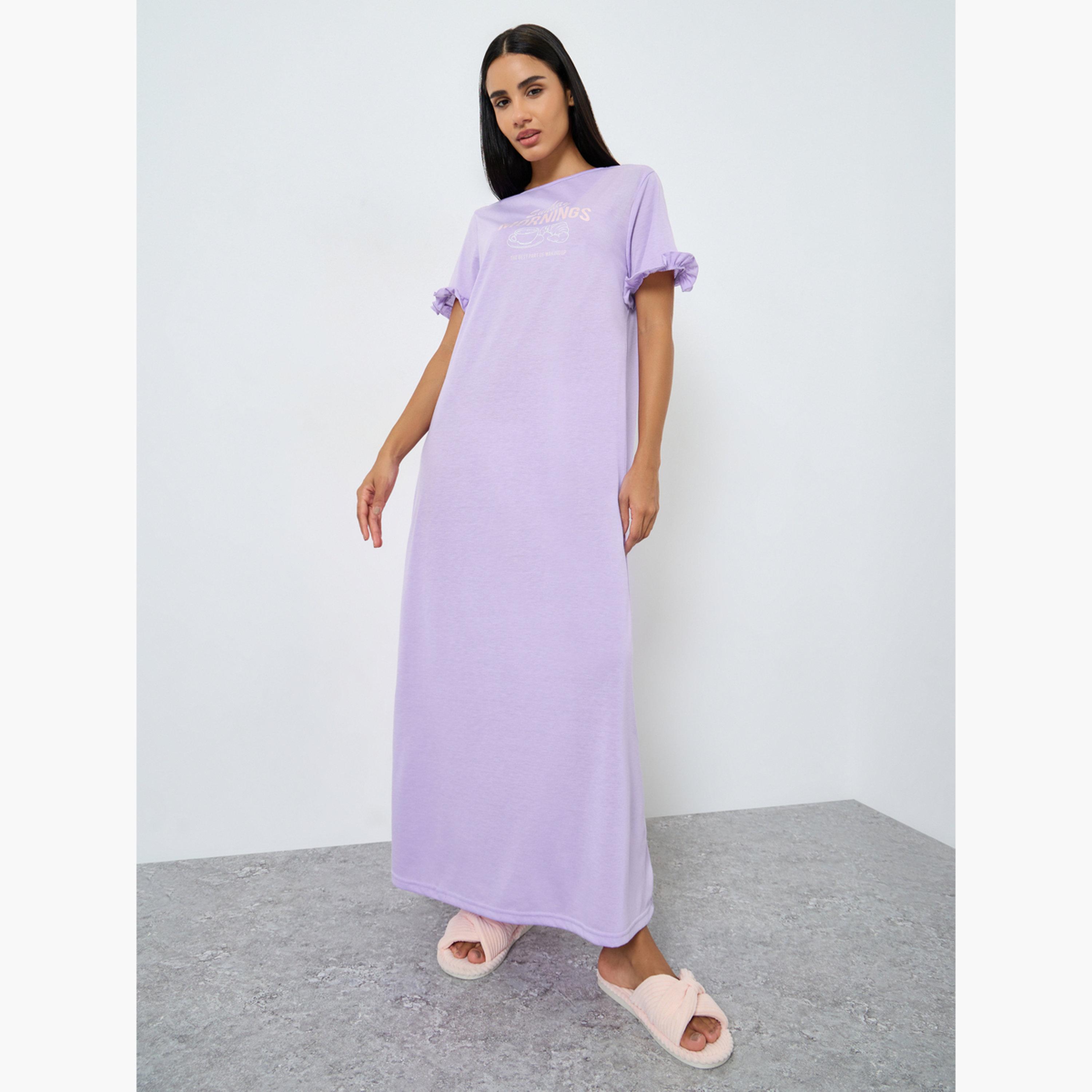 Styli Sunday Mornings Ruffle Sleeve Sleep T-Shirt Dress-women-clothing-nightwear-nighties-image-1