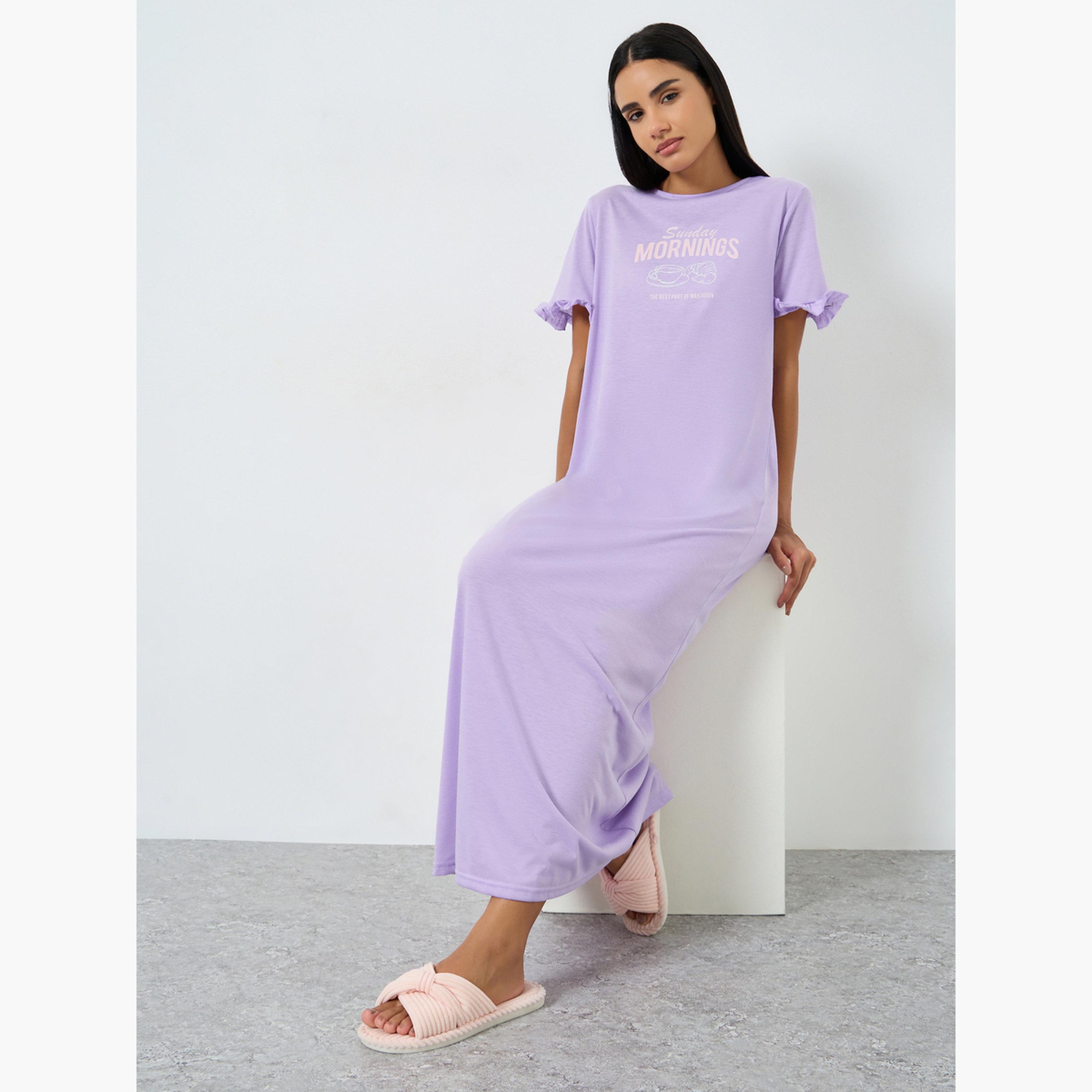 Styli Sunday Mornings Ruffle Sleeve Sleep T-Shirt Dress-women-clothing-nightwear-nighties-image-2