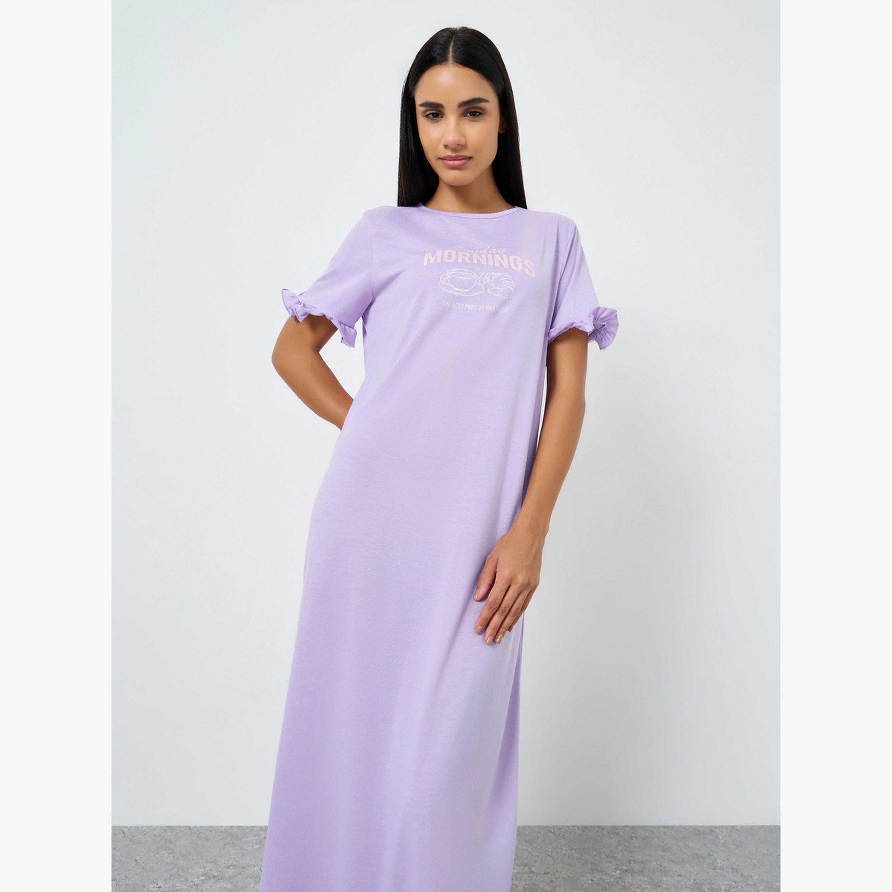 Styli Sunday Mornings Ruffle Sleeve Sleep T-Shirt Dress-women-clothing-nightwear-nighties-image-3