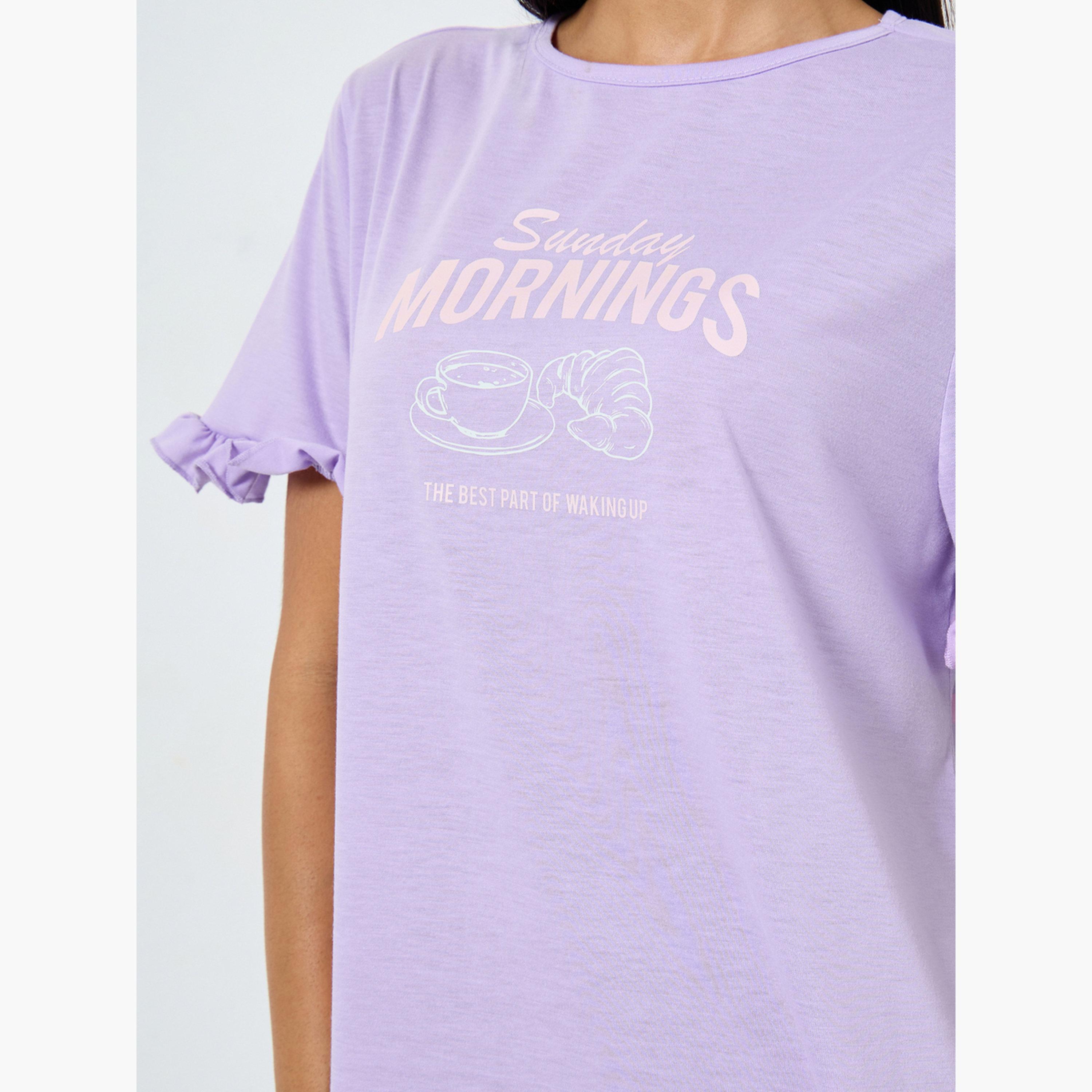 Styli Sunday Mornings Ruffle Sleeve Sleep T-Shirt Dress-women-clothing-nightwear-nighties-image-5