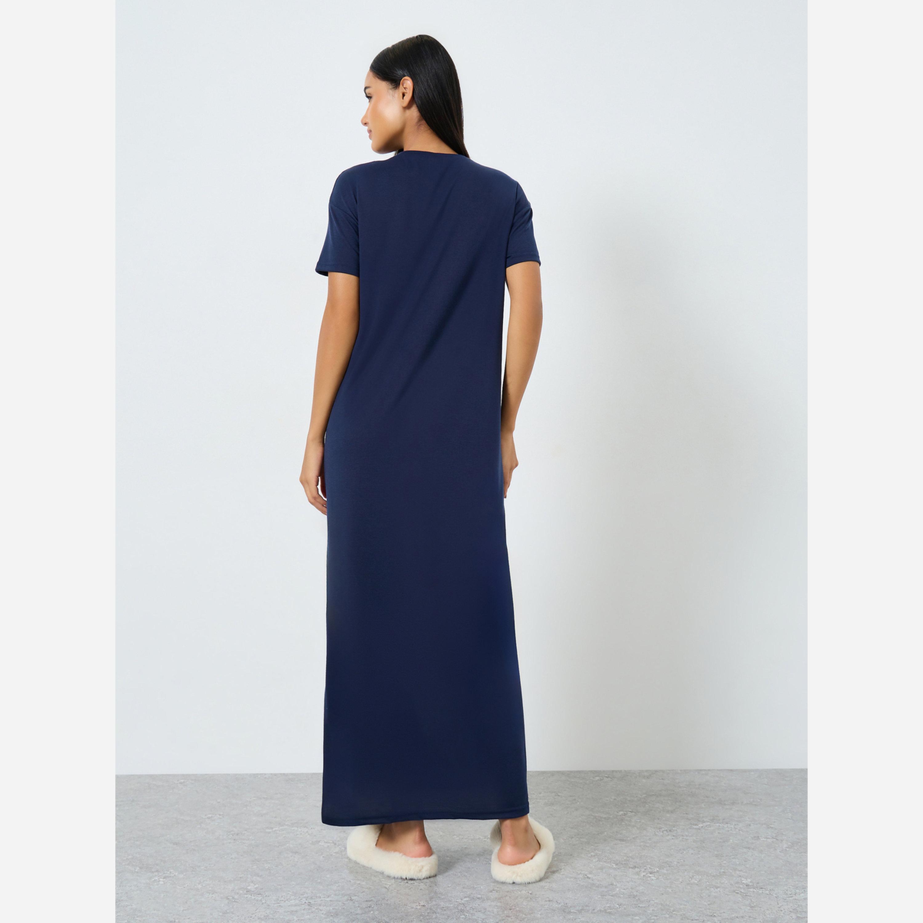 Styli Text Print Drop Shoulder Sleep T-Shirt Dress-women-clothing-nightwear-nighties-image-3