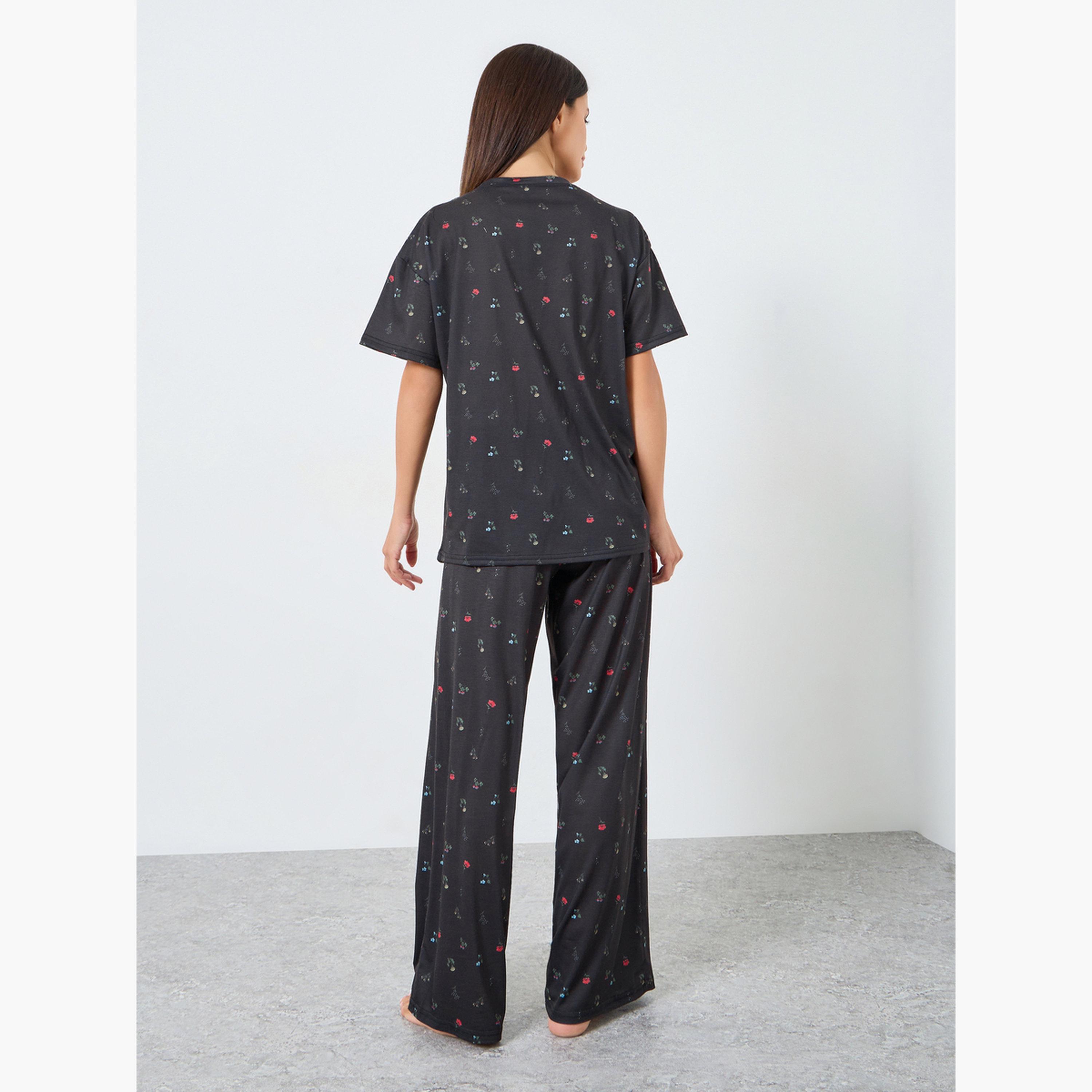 Styli Multi Floral Drop Shoulder T-Shirt and Pyjama Set-women-clothing-nightwear-pyjamas-longsets-image-3