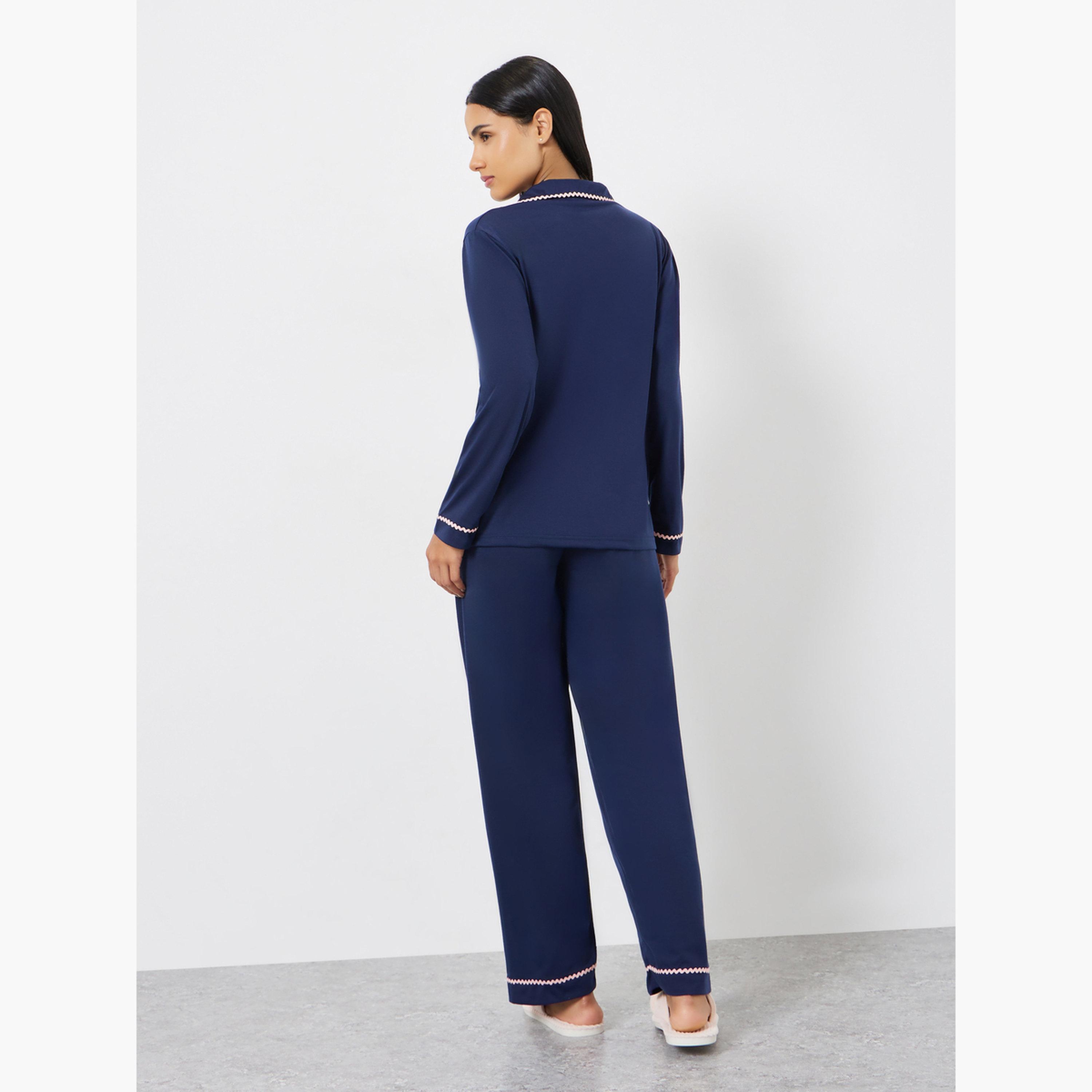 طقم بيجامة قميص بأكمام طويلة وتفاصيل حافة متعرجة-women-clothing-nightwear-pyjamas-longsets-image-3