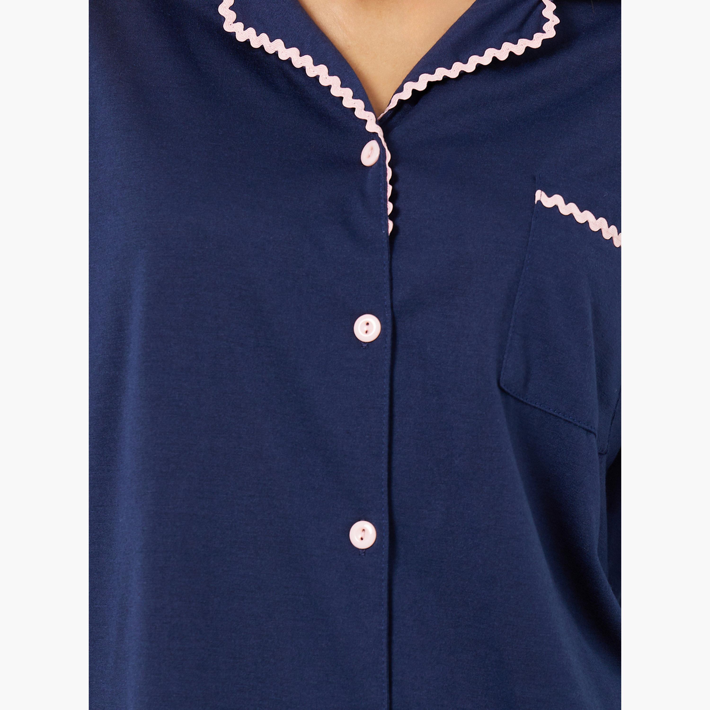 طقم بيجامة قميص بأكمام طويلة وتفاصيل حافة متعرجة-women-clothing-nightwear-pyjamas-longsets-image-5
