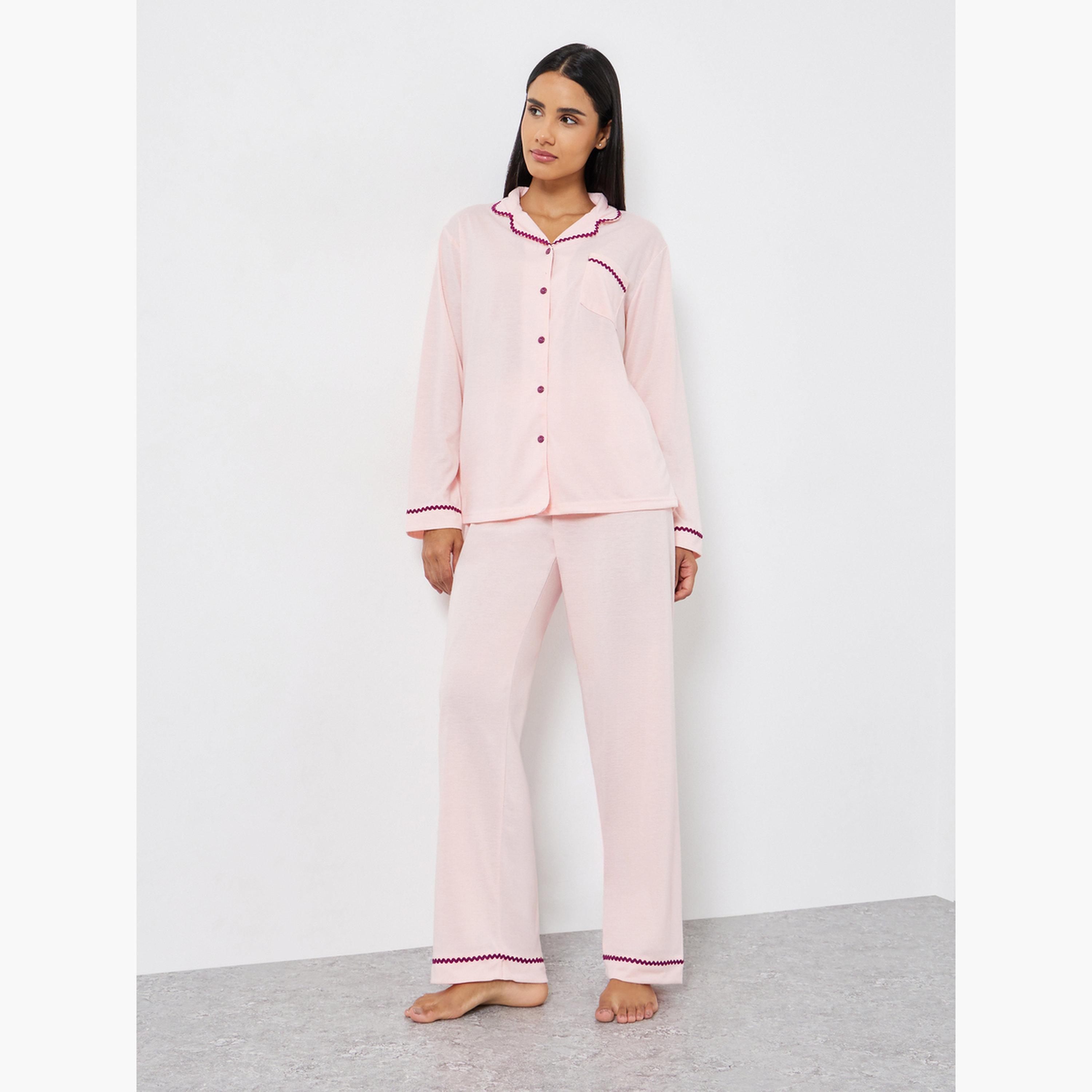 Styli Rick Rack Trim Long Sleeve Shirt and Pyjama Set-women-clothing-nightwear-pyjamas-longsets-image-1