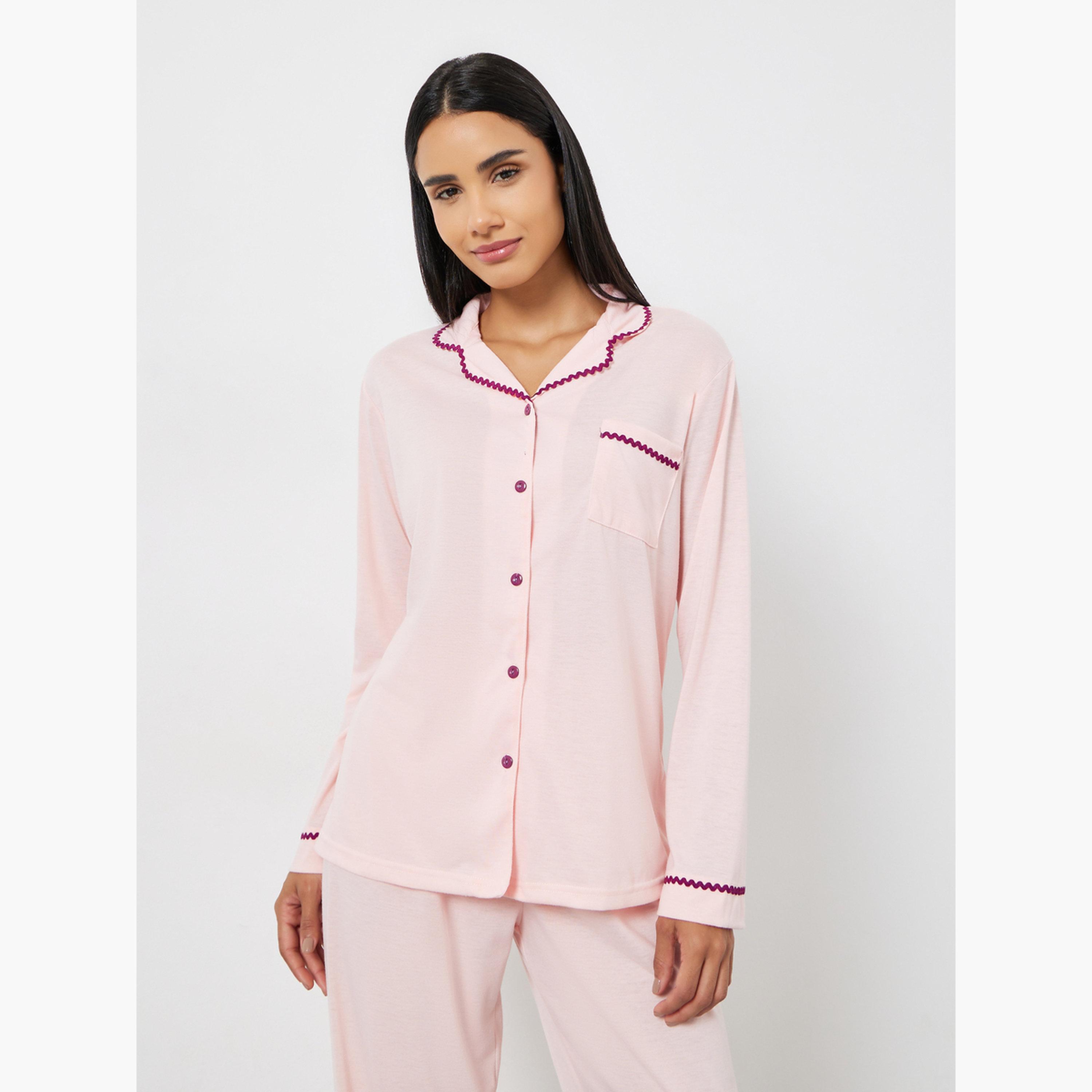 Styli Rick Rack Trim Long Sleeve Shirt and Pyjama Set-women-clothing-nightwear-pyjamas-longsets-image-3