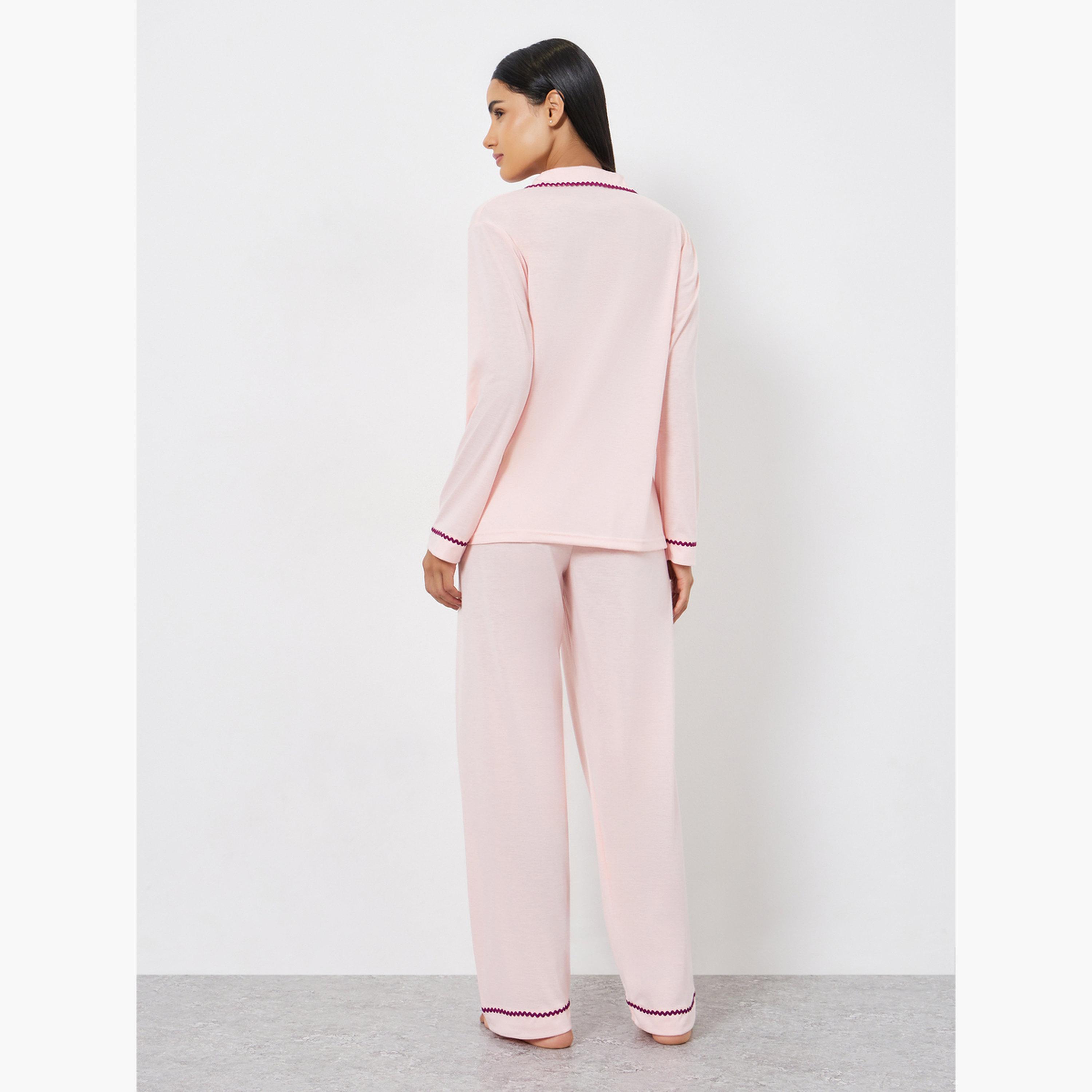 Styli Rick Rack Trim Long Sleeve Shirt and Pyjama Set-women-clothing-nightwear-pyjamas-longsets-image-4