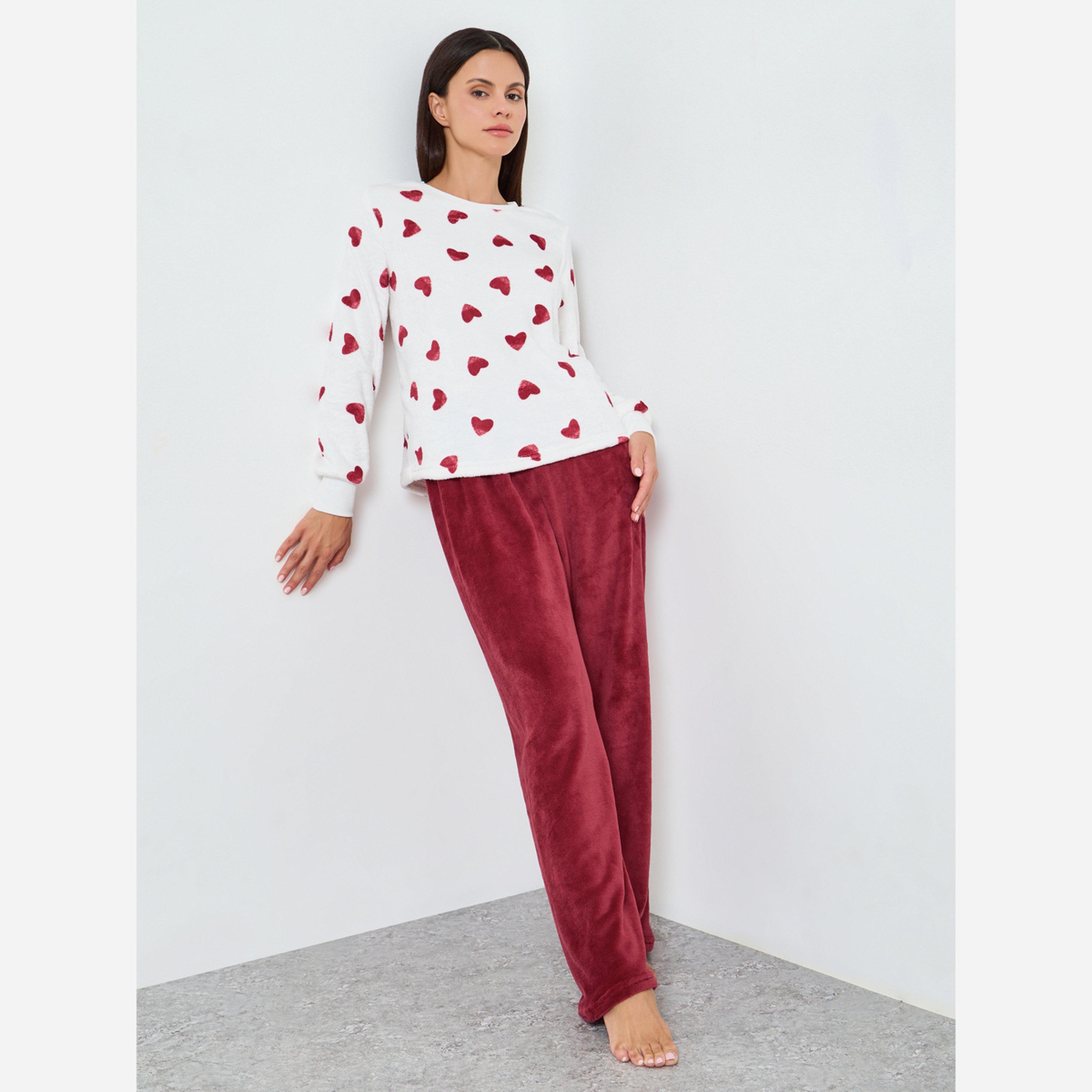 ستايلي - بيجاما صوف طبعة قلوب للنساء-women-clothing-nightwear-pyjamas-longsets-image-1