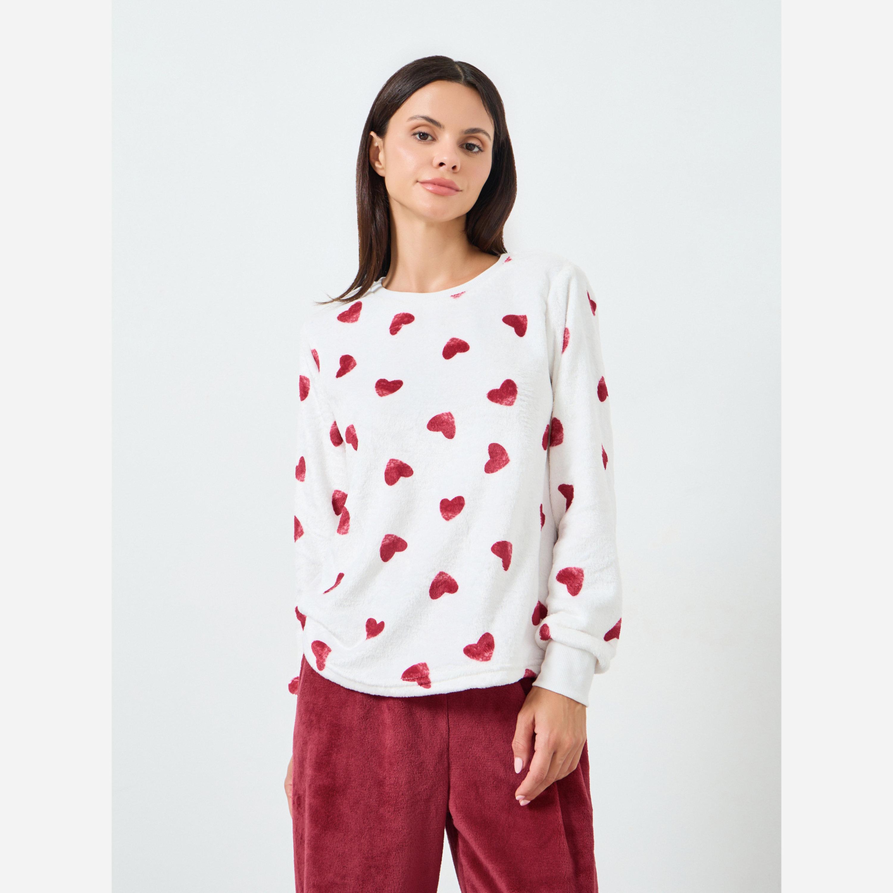 ستايلي - بيجاما صوف طبعة قلوب للنساء-women-clothing-nightwear-pyjamas-longsets-image-2