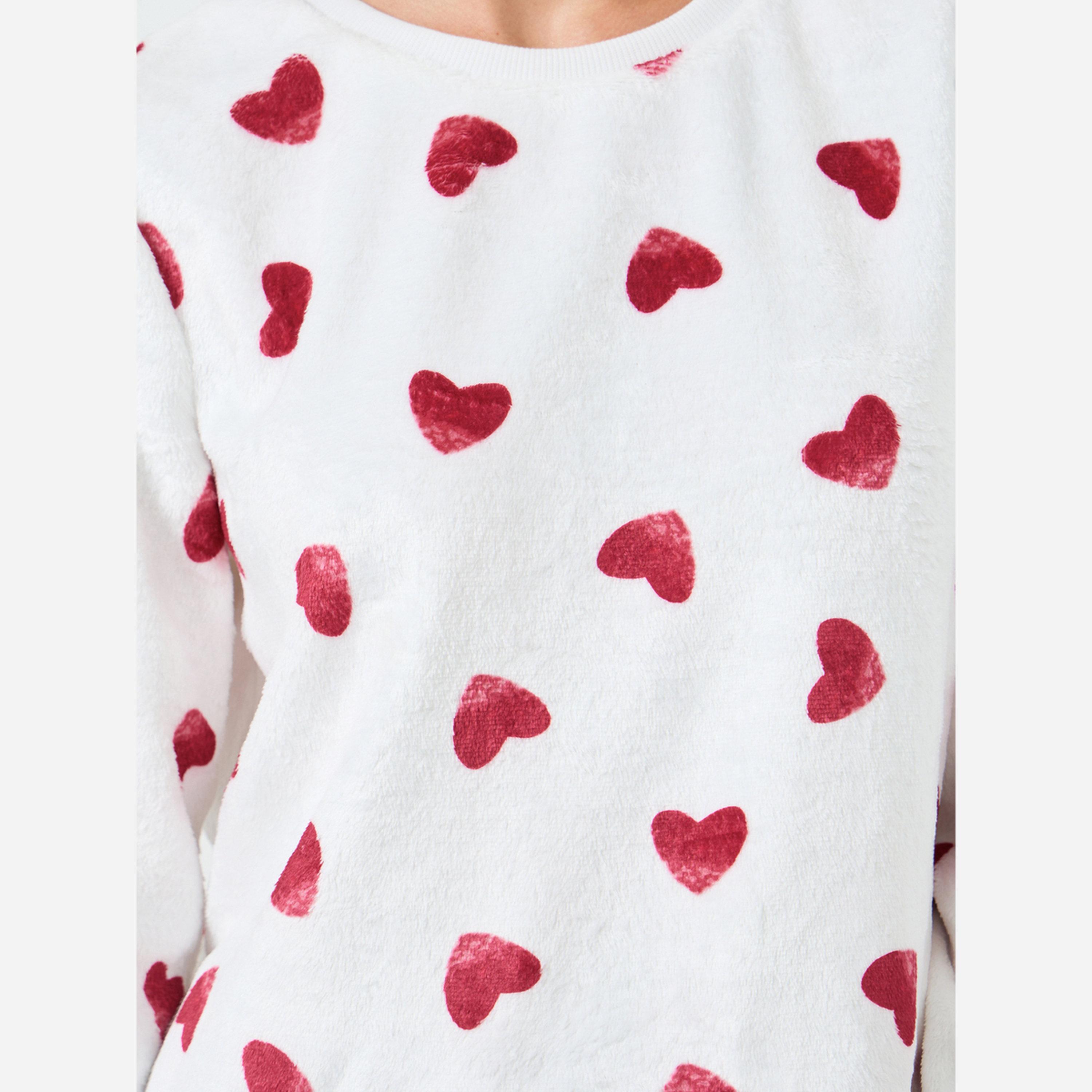 ستايلي - بيجاما صوف طبعة قلوب للنساء-women-clothing-nightwear-pyjamas-longsets-image-3