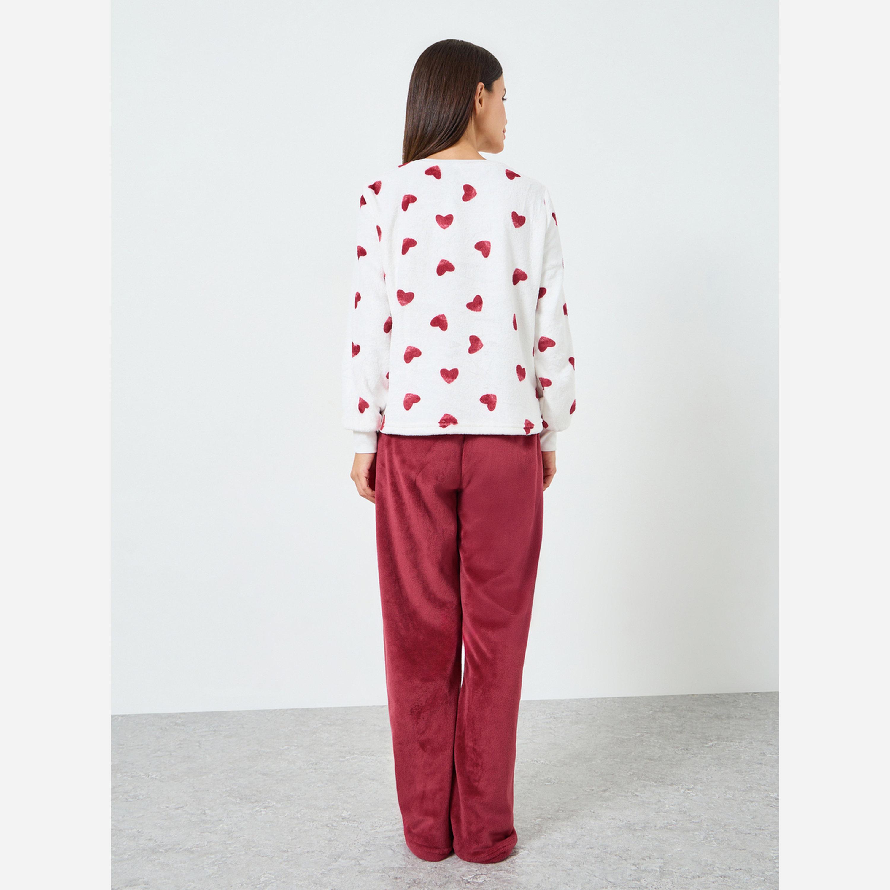 ستايلي - بيجاما صوف طبعة قلوب للنساء-women-clothing-nightwear-pyjamas-longsets-image-5