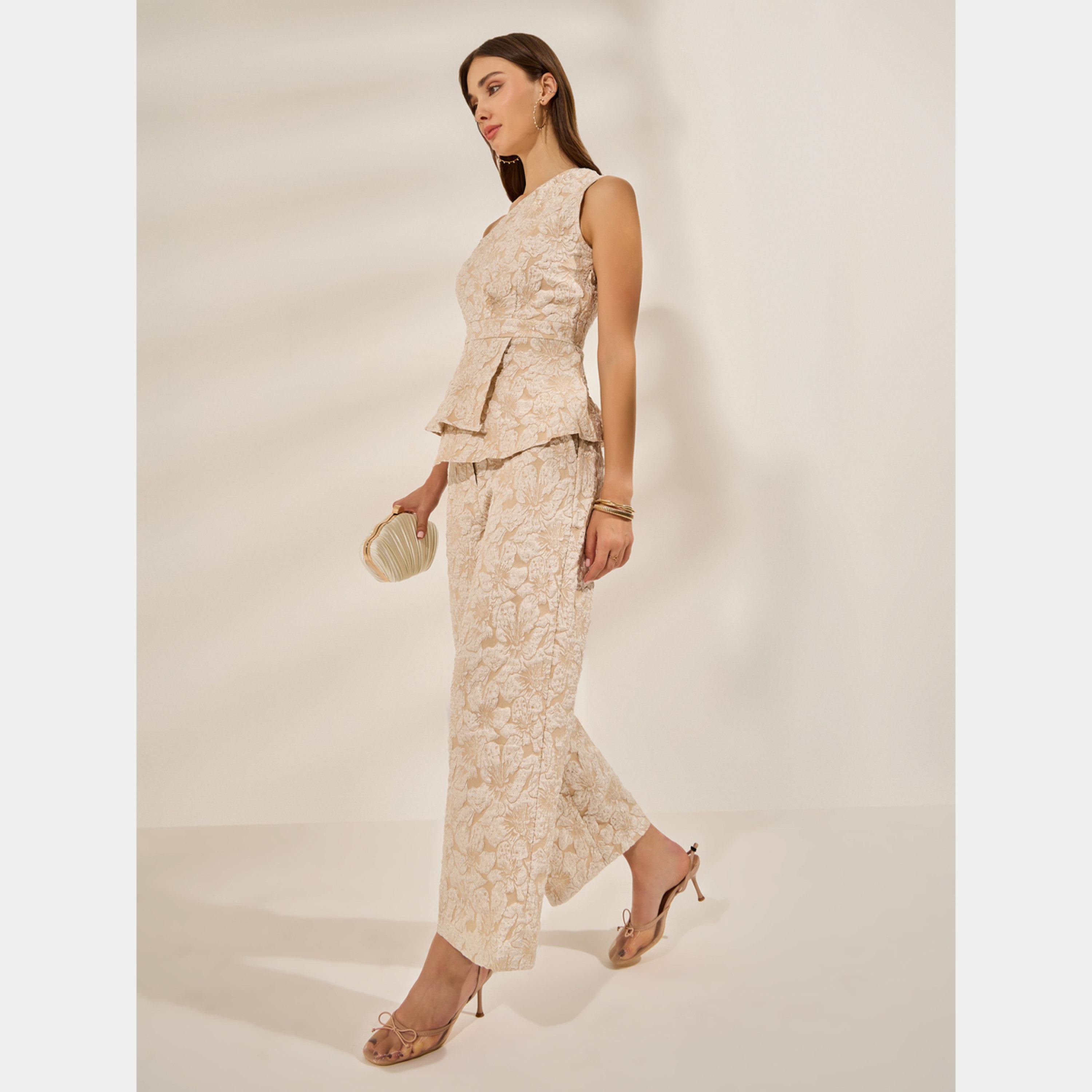 ستايلي - بنطال جاكار واسع الساق لون بيج-women-clothing-bottoms-trousers-image-2