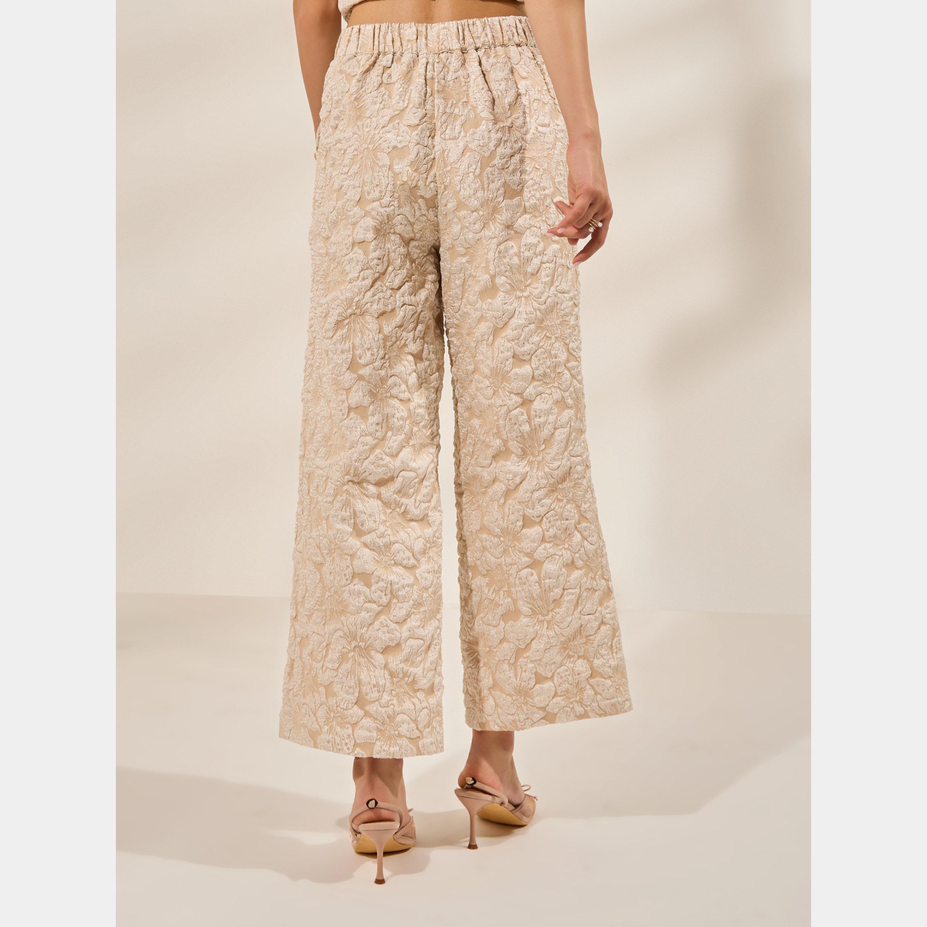 ستايلي - بنطال جاكار واسع الساق لون بيج-women-clothing-bottoms-trousers-image-5
