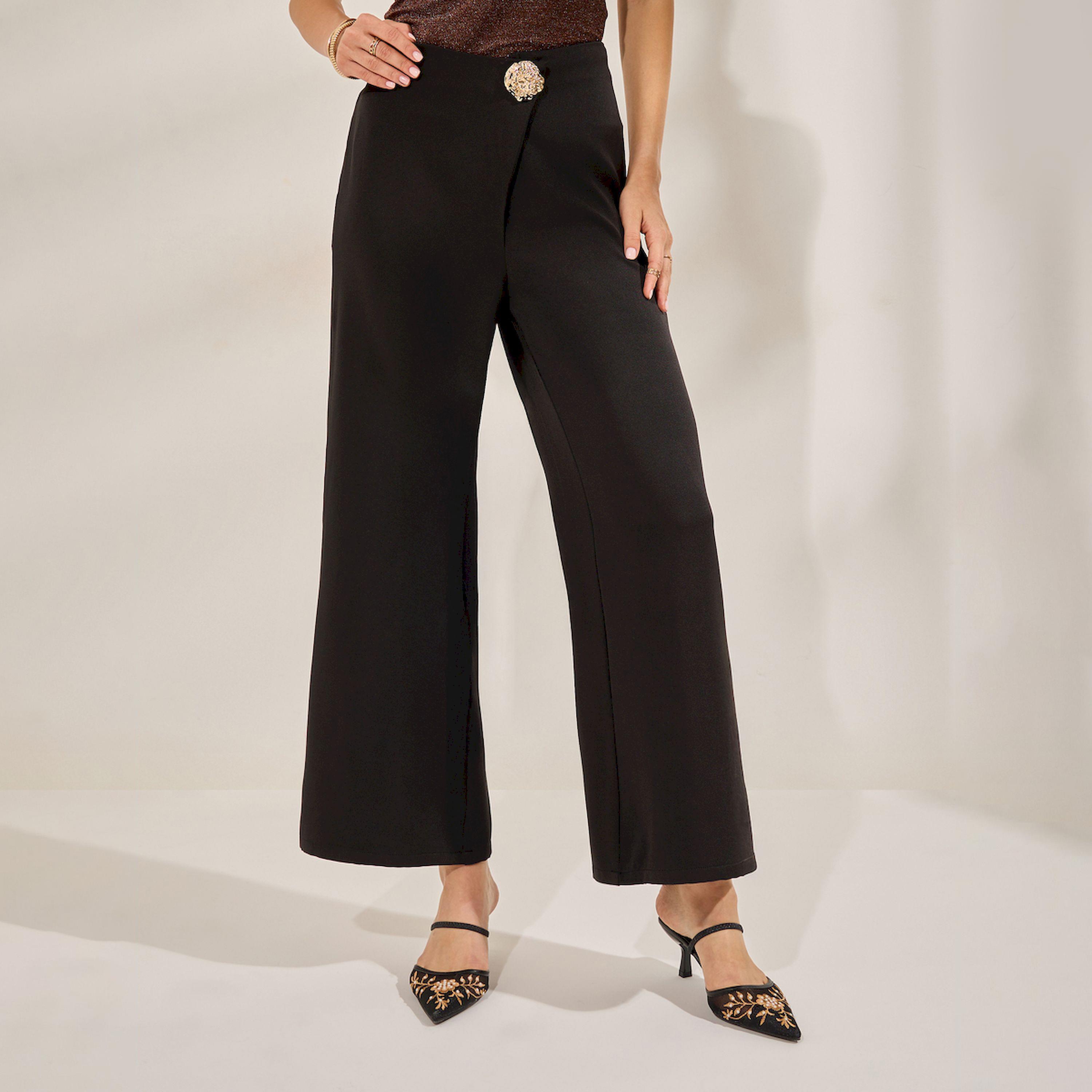 بنطال بأرجل مستقيمة وتفاصيل بارزة الملمس مع أزرار-women-clothing-bottoms-trousers-image-1