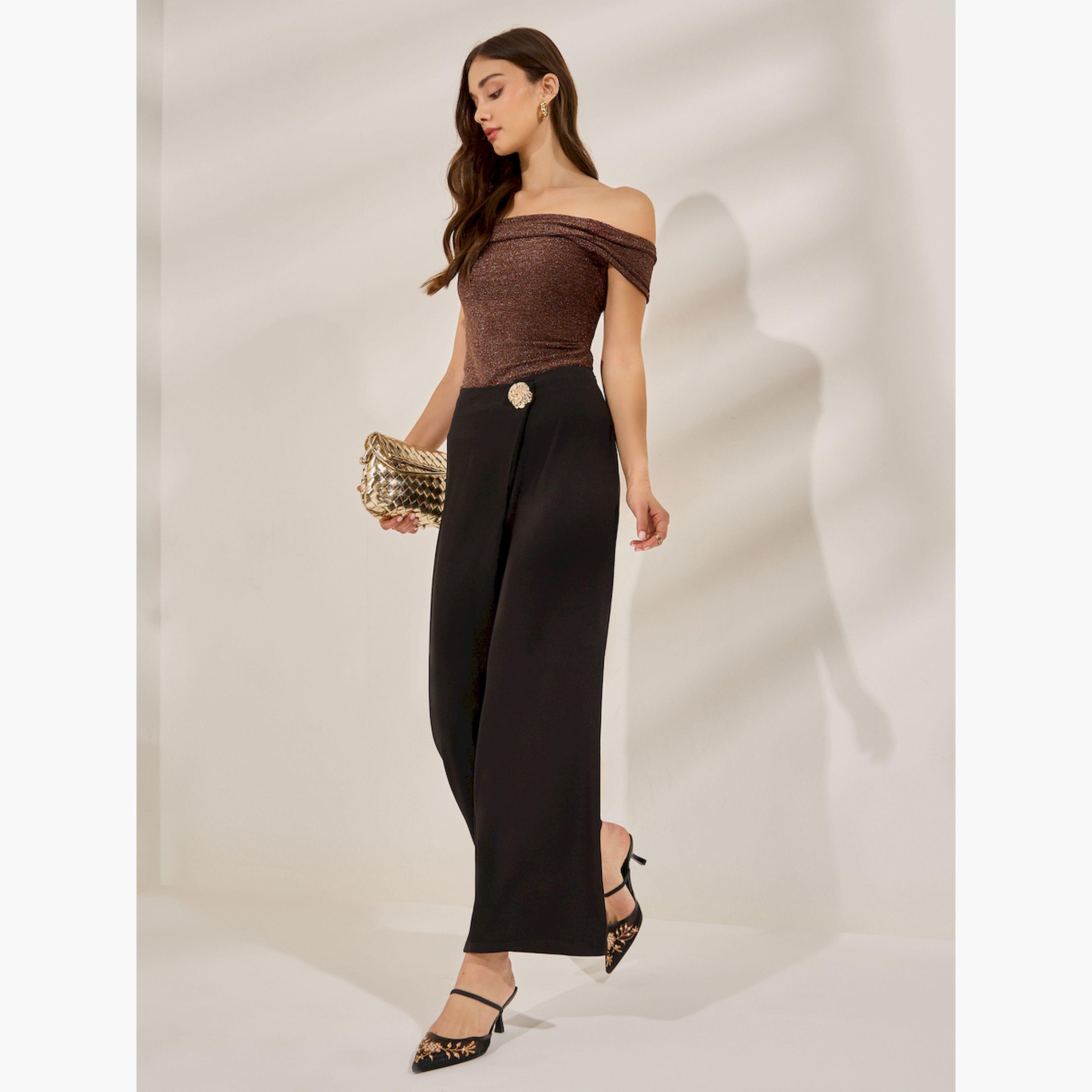 بنطال بأرجل مستقيمة وتفاصيل بارزة الملمس مع أزرار-women-clothing-bottoms-trousers-image-2