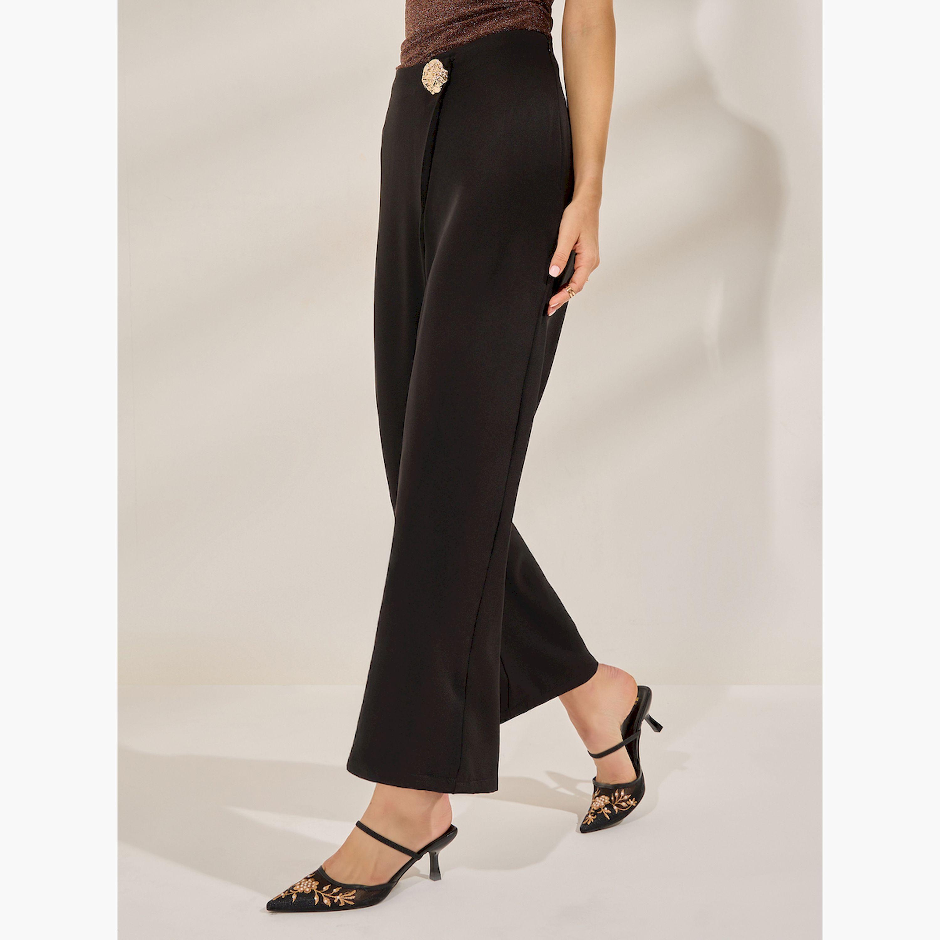 بنطال بأرجل مستقيمة وتفاصيل بارزة الملمس مع أزرار-women-clothing-bottoms-trousers-image-3