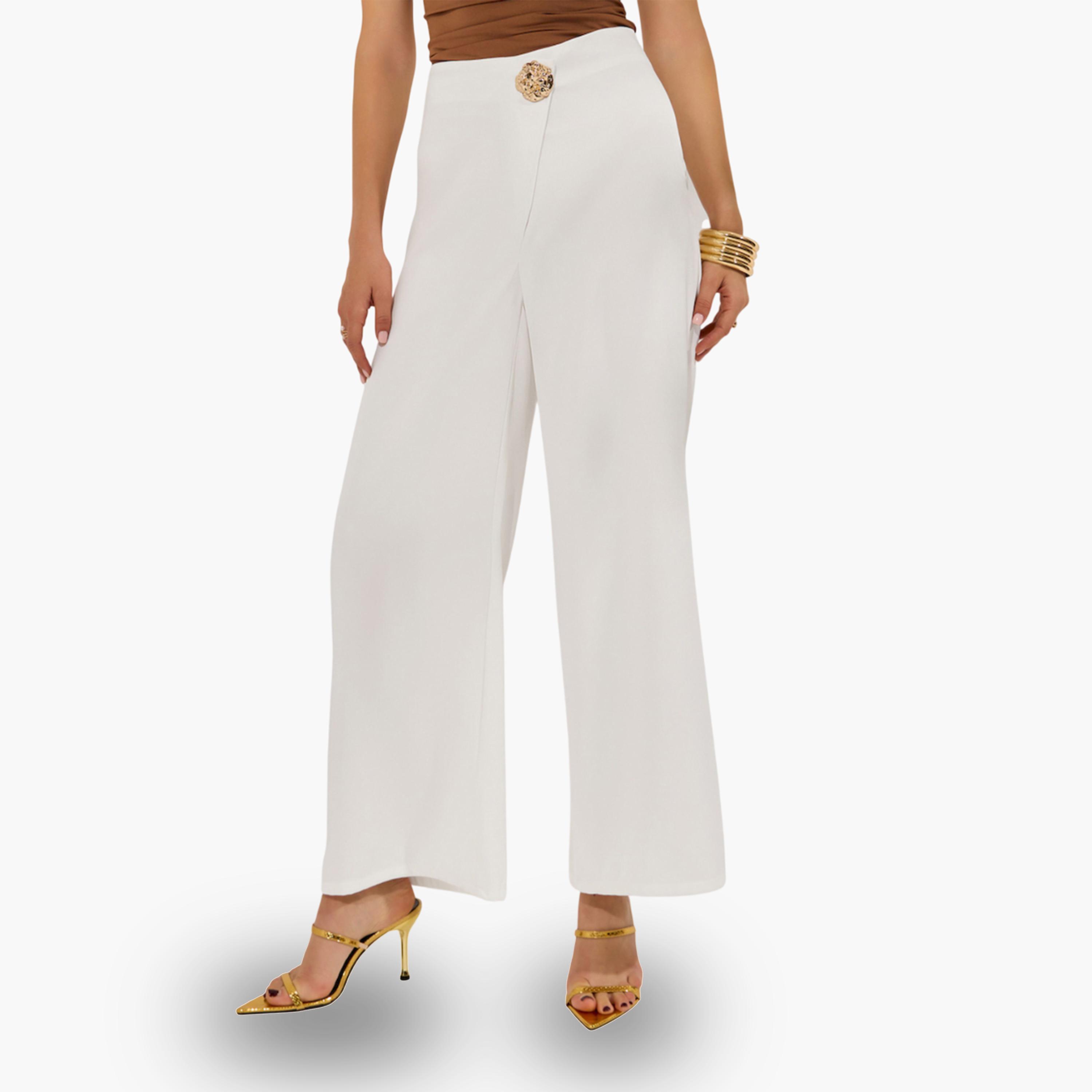 بنطال بأرجل مستقيمة وتفاصيل بارزة الملمس مع أزرار-women-clothing-bottoms-trousers-image-1