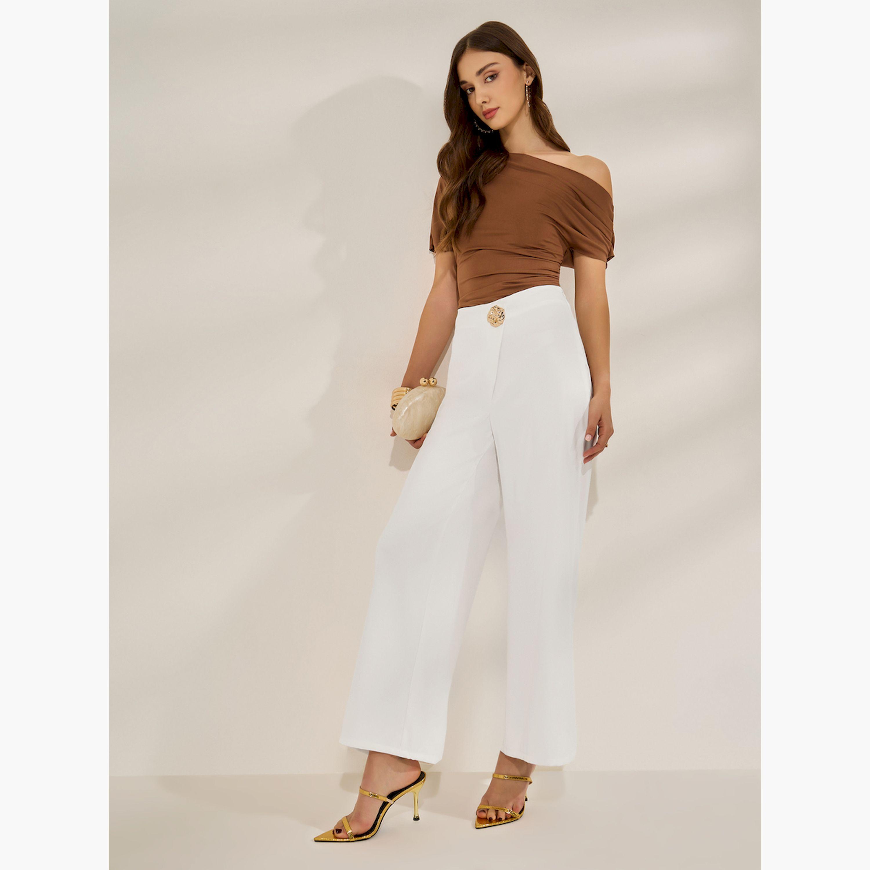 بنطال بأرجل مستقيمة وتفاصيل بارزة الملمس مع أزرار-women-clothing-bottoms-trousers-image-2
