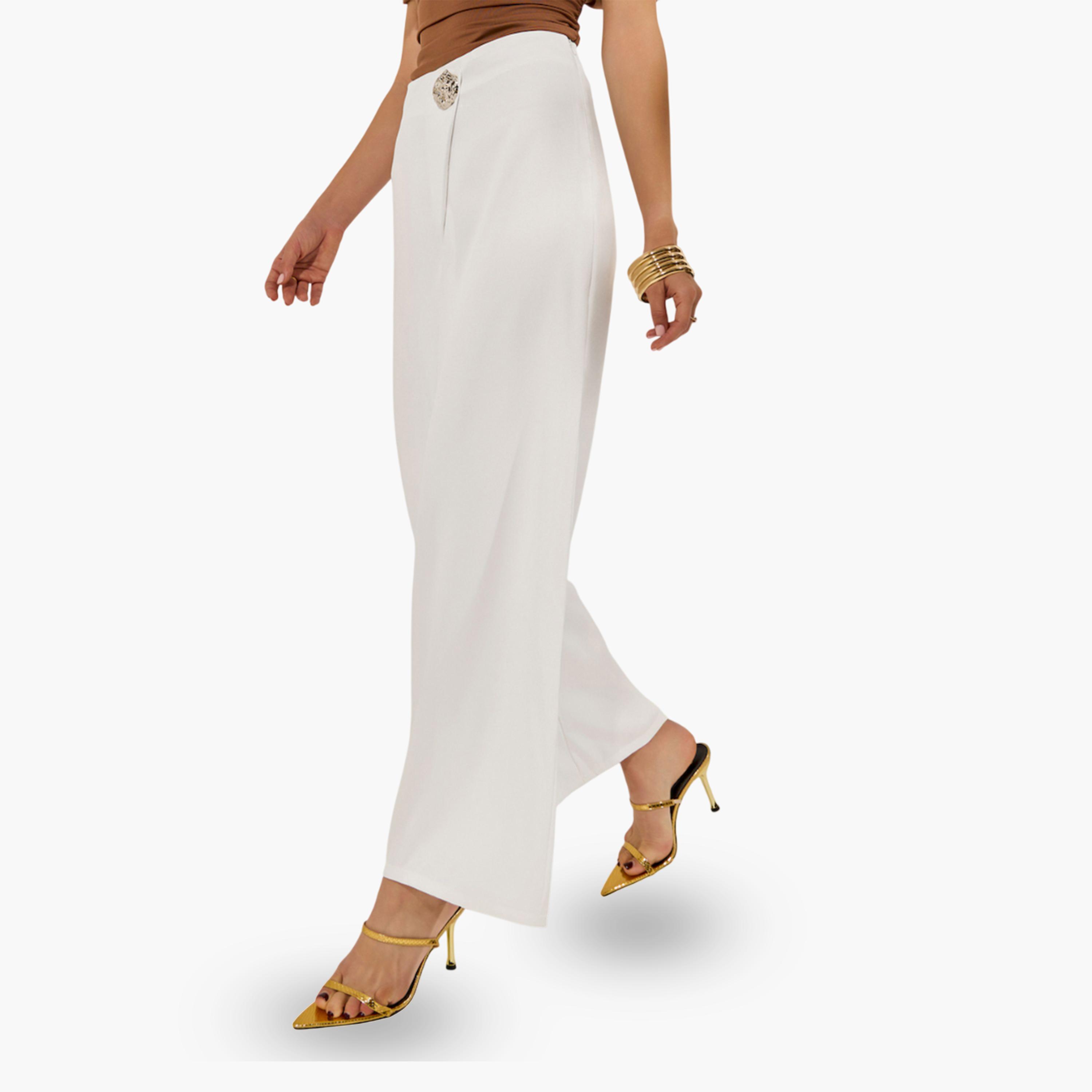 بنطال بأرجل مستقيمة وتفاصيل بارزة الملمس مع أزرار-women-clothing-bottoms-trousers-image-3