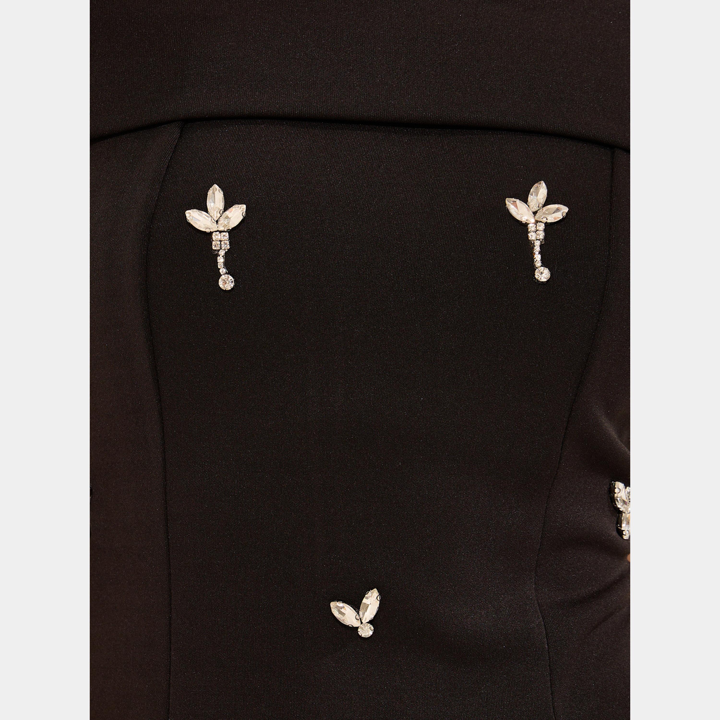 ستايلي - فستان ماكسي ضيق أسود مزين بأكتاف مكشوفة للنساء-women-clothing-dresses-image-4
