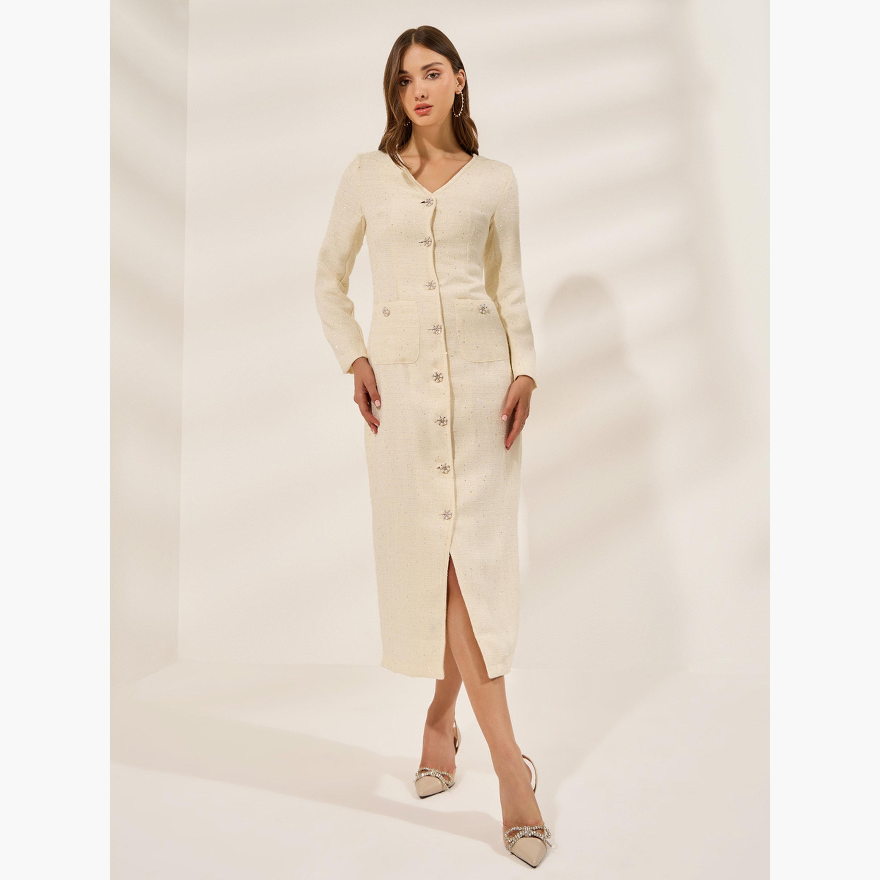 ستايلي - فستان ضيق متوسط الطول مزين-women-clothing-dresses-image-1