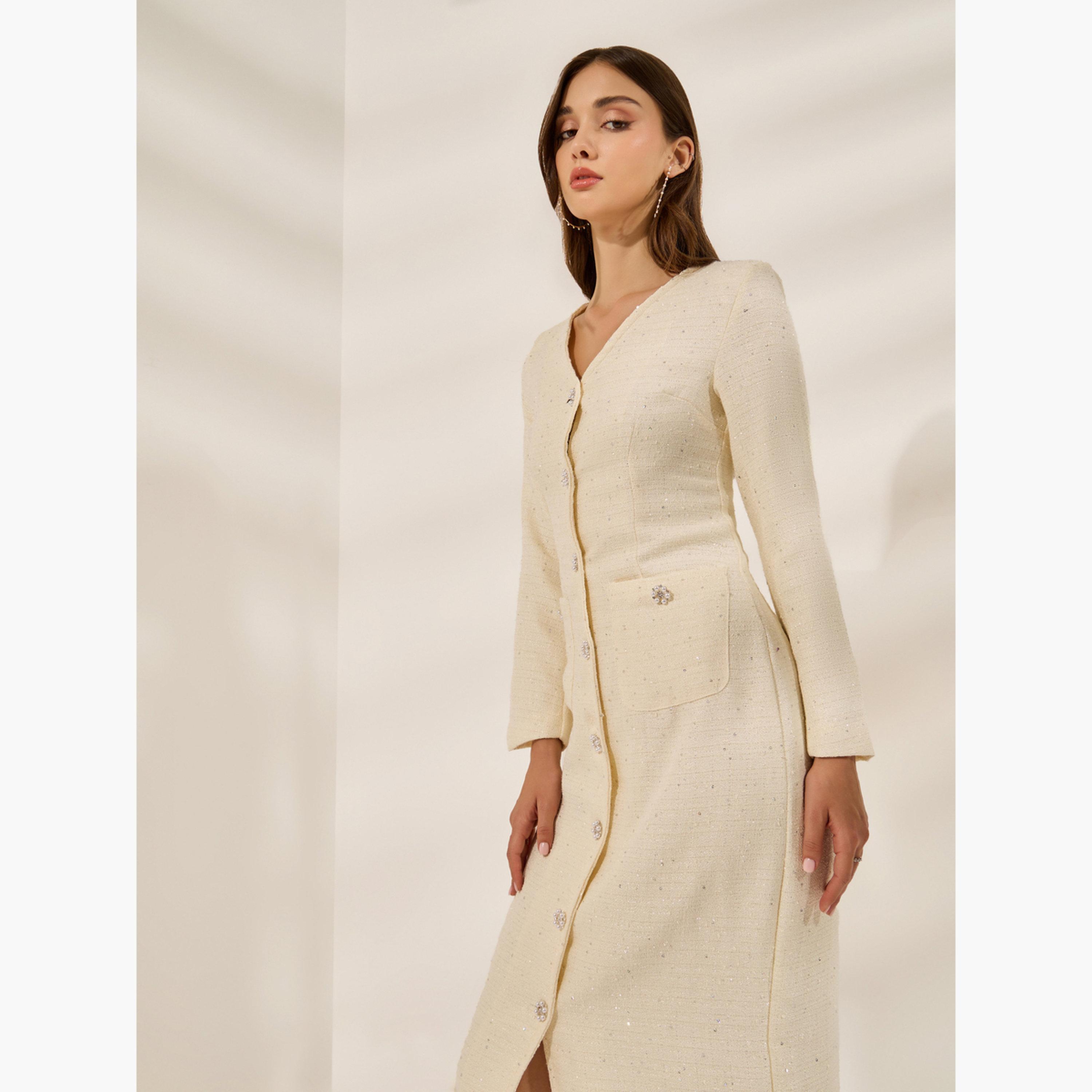ستايلي - فستان ضيق متوسط الطول مزين-women-clothing-dresses-image-2