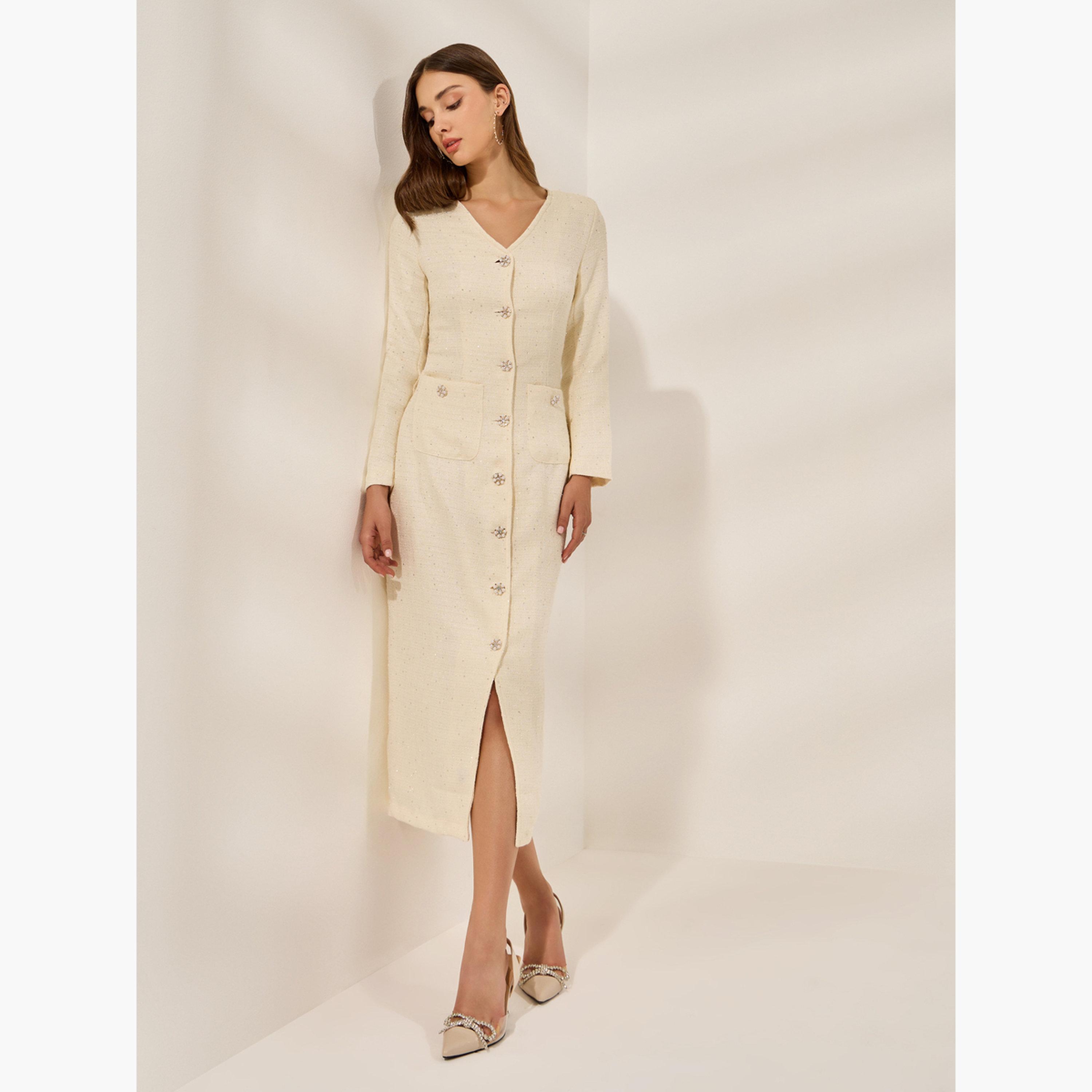 ستايلي - فستان ضيق متوسط الطول مزين-women-clothing-dresses-image-3