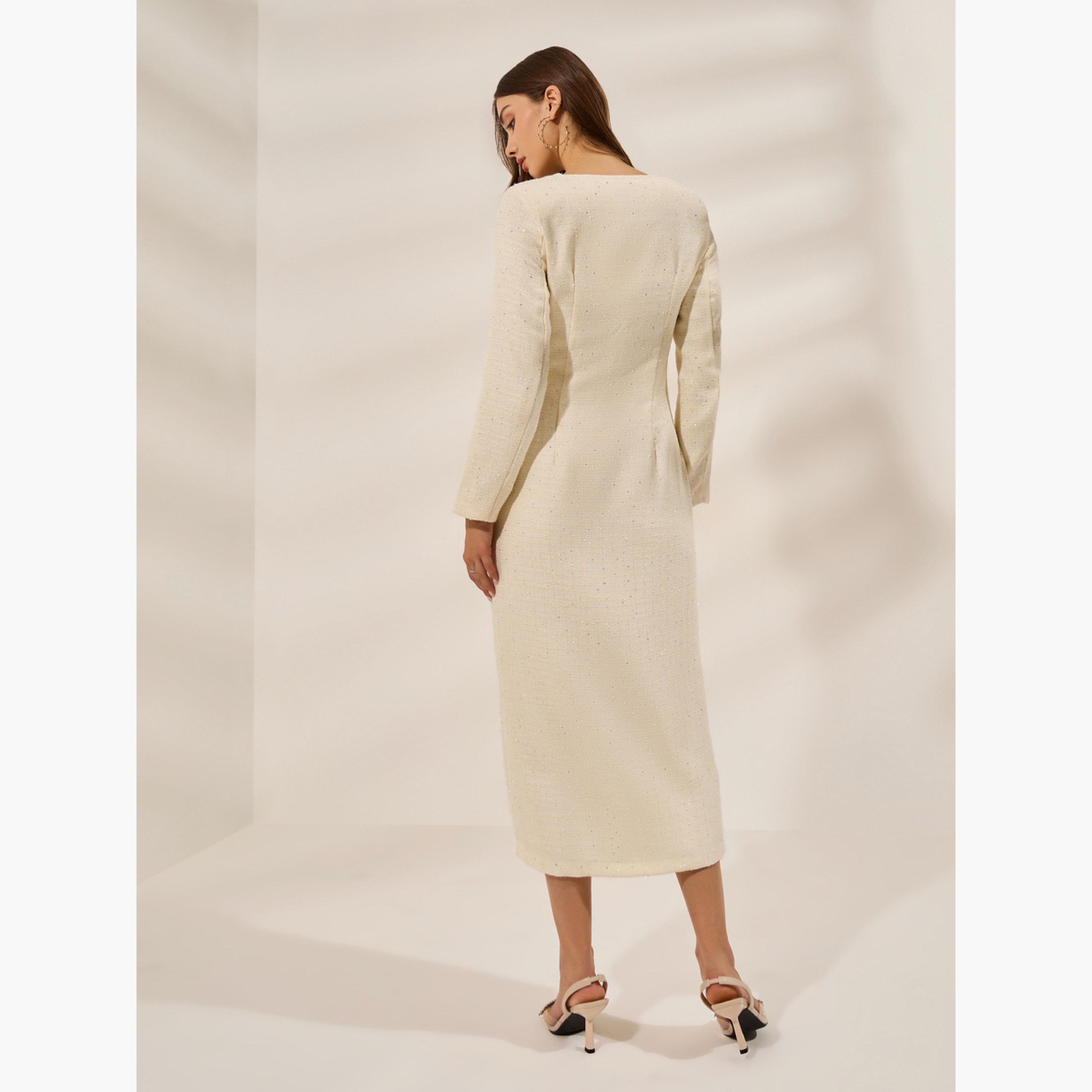 ستايلي - فستان ضيق متوسط الطول مزين-women-clothing-dresses-image-4