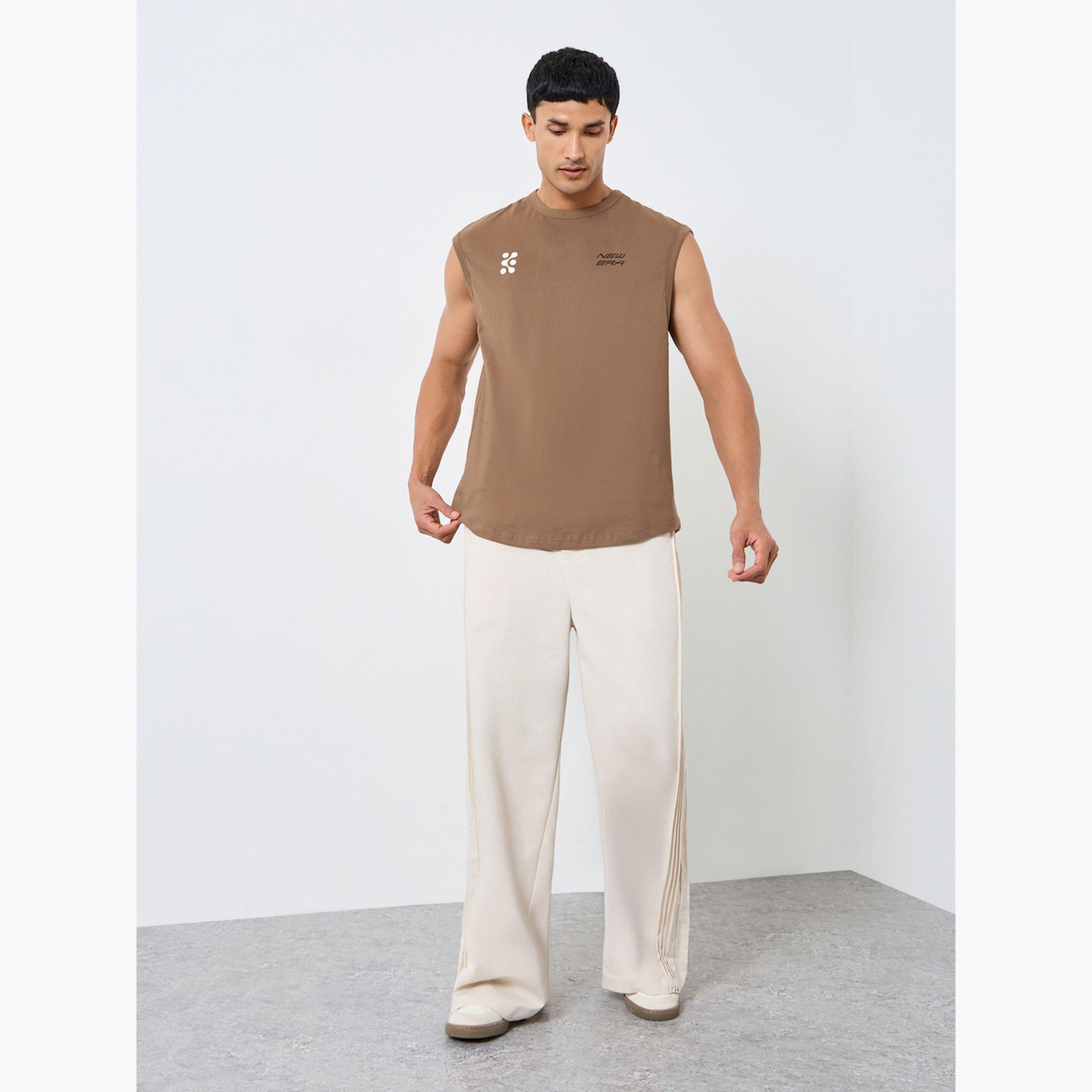 Styli Men Brown Back Print Oversized Tank-men-clothing-tshirtsandpolos-tshirts-image-2