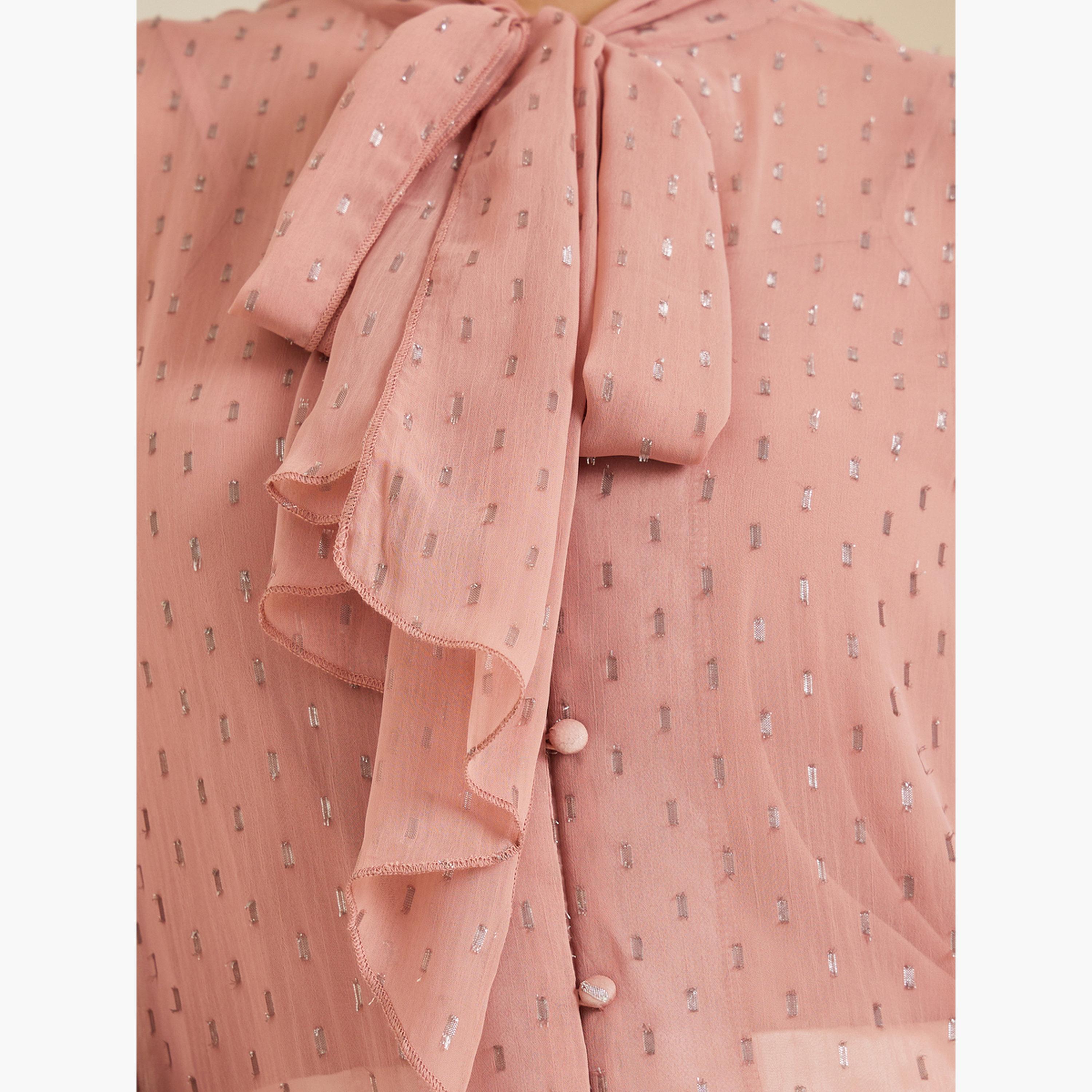 بلوزة برباط عنق وملمس بارز-women-clothing-shirtsandblouses-blouses-image-4