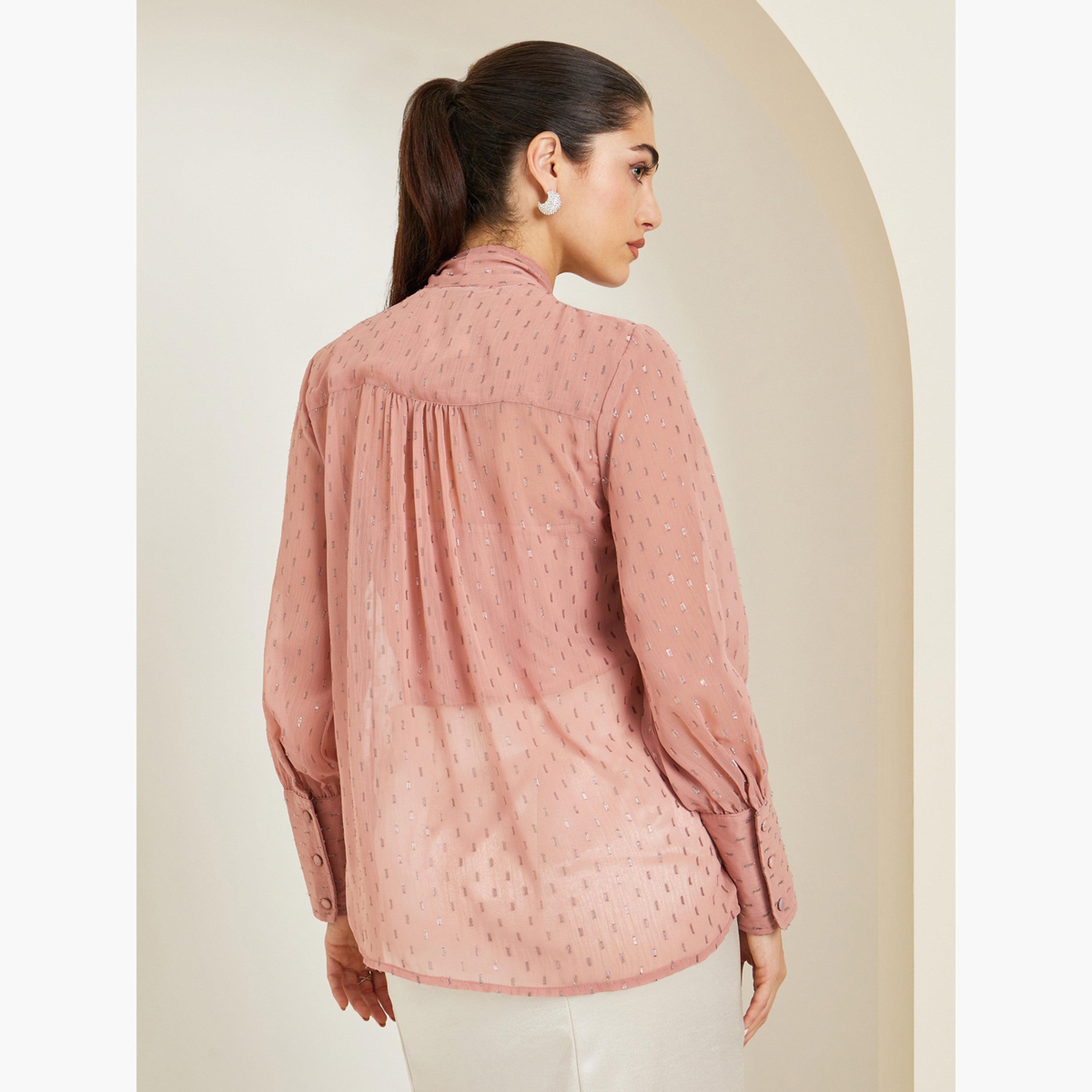بلوزة برباط عنق وملمس بارز-women-clothing-shirtsandblouses-blouses-image-5