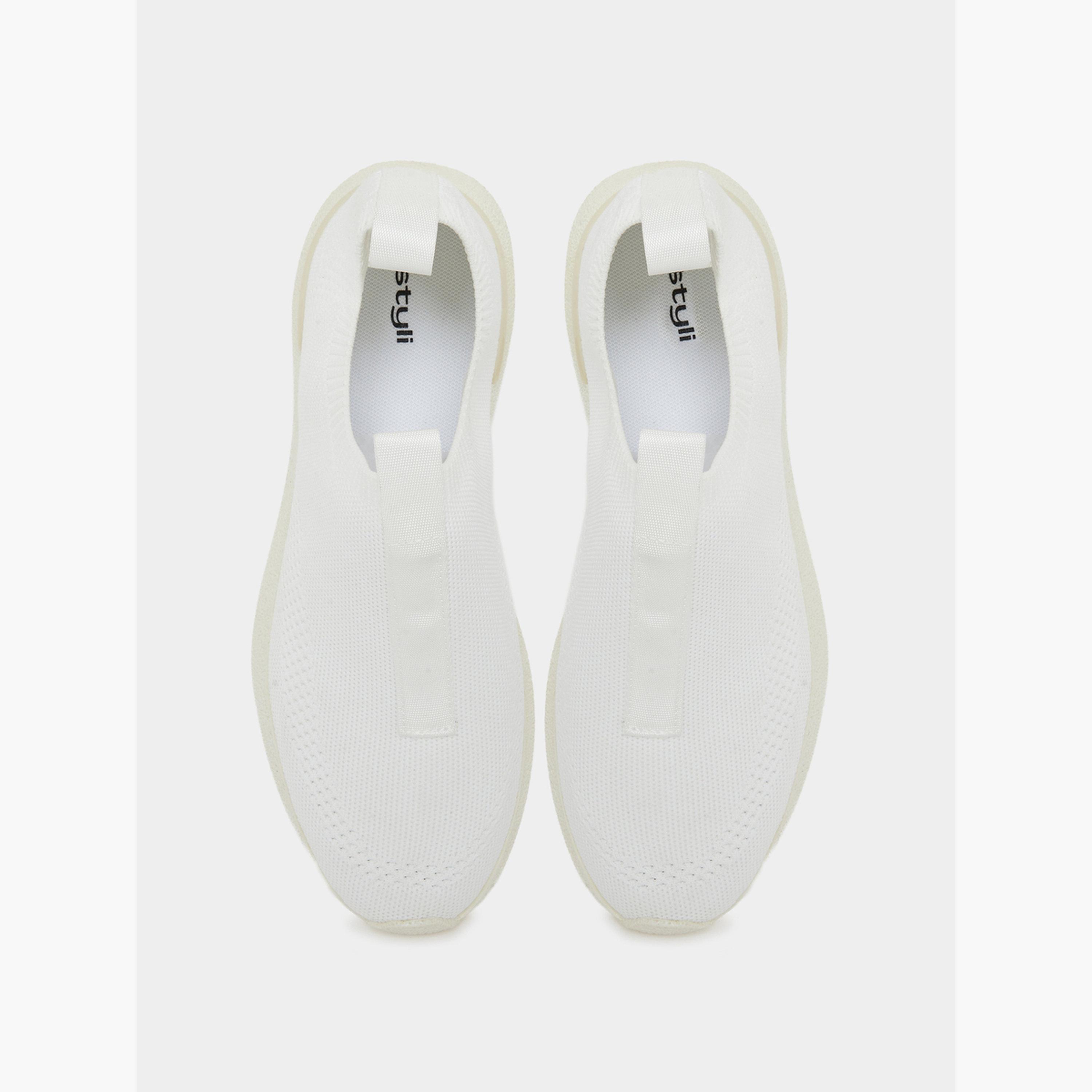 Styli White Textile Slip-On Sneakers-women-shoes-sneakers-image-5