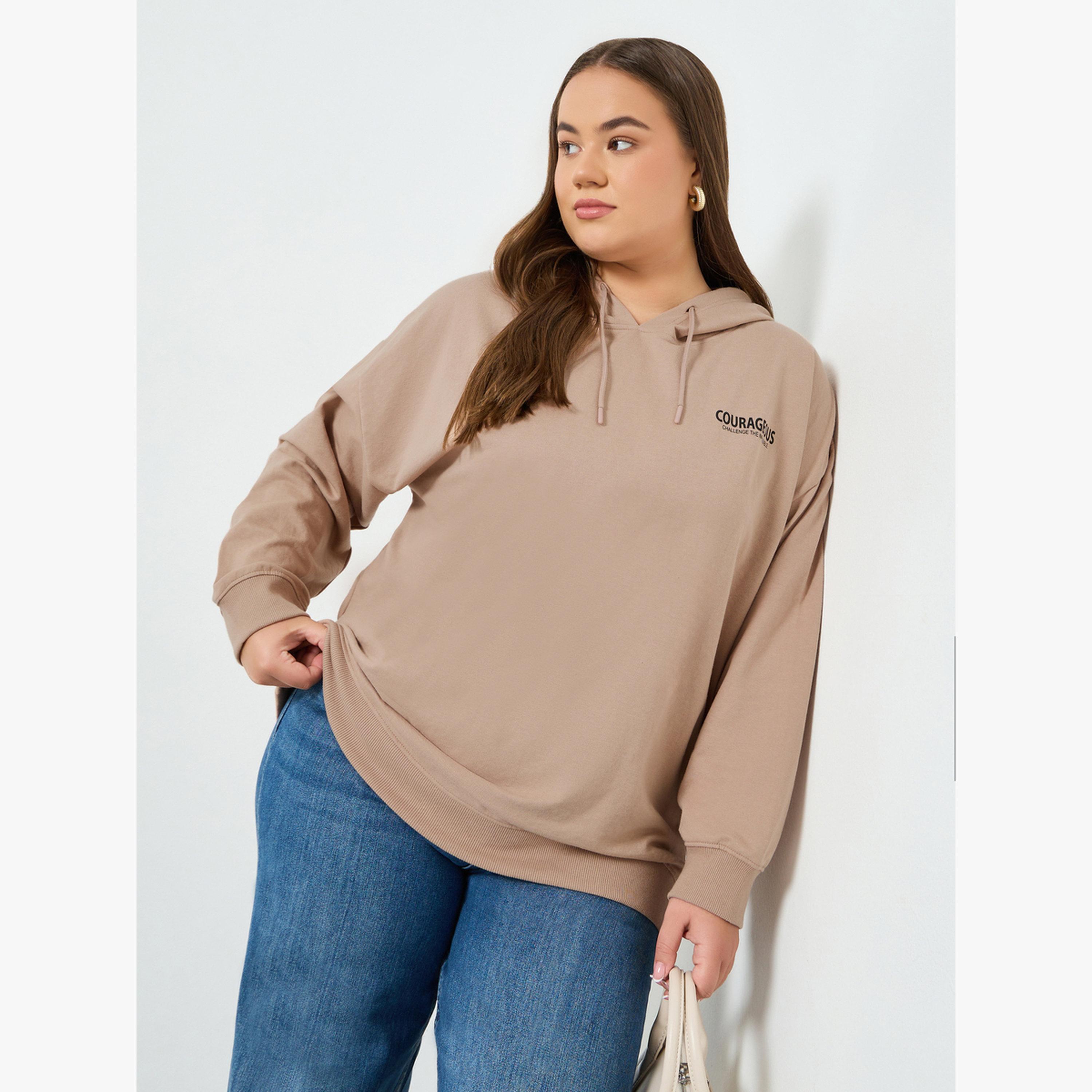 هودي طويل بمقاس كبير وطبعة كتابة-women-clothing-hoodiesandsweatshirts-hoodies-image-1