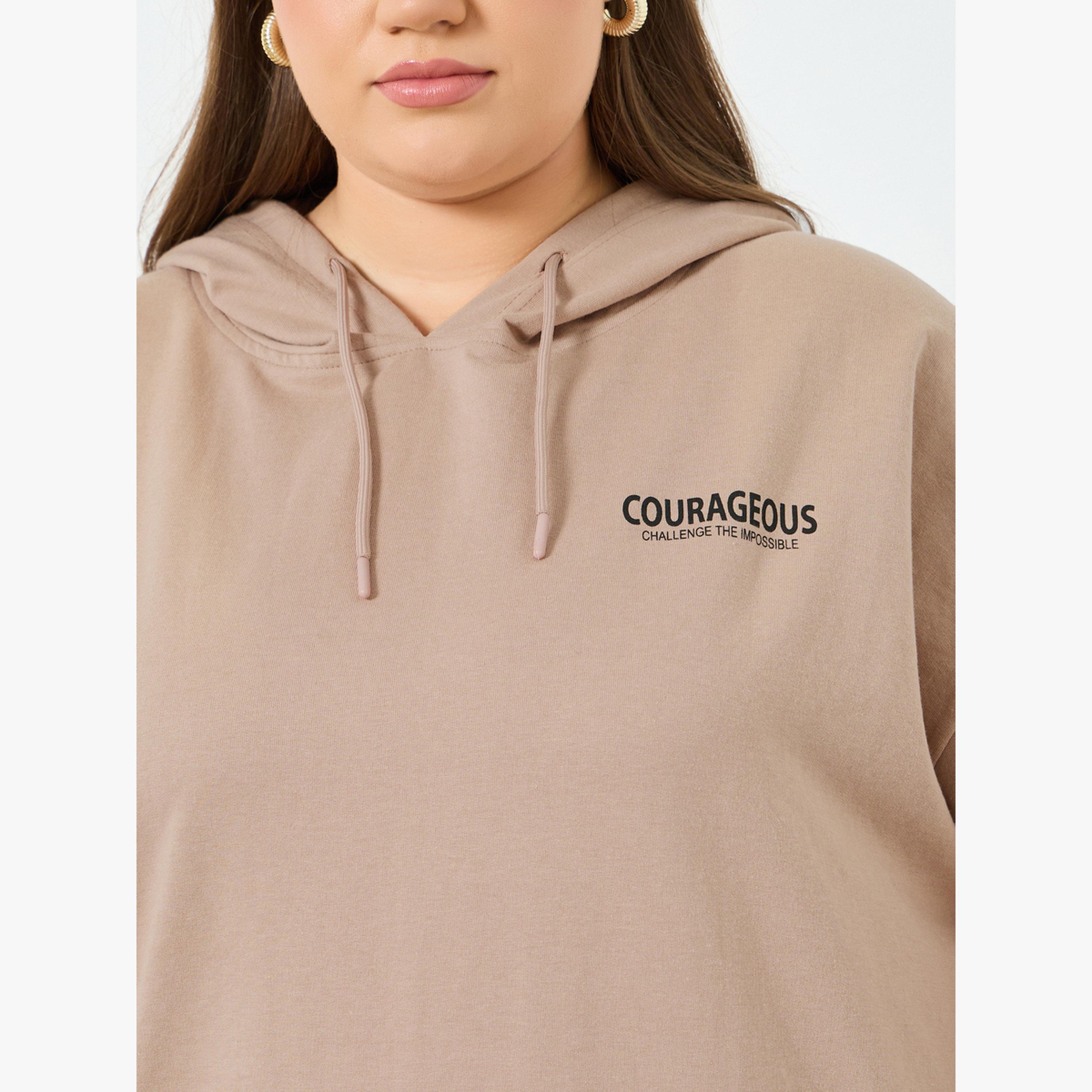 Styli Plus Size Tan Slogan Print Longline Hoodie-women-winterwear-hoodiesandsweatshirts-hoodies-image-4