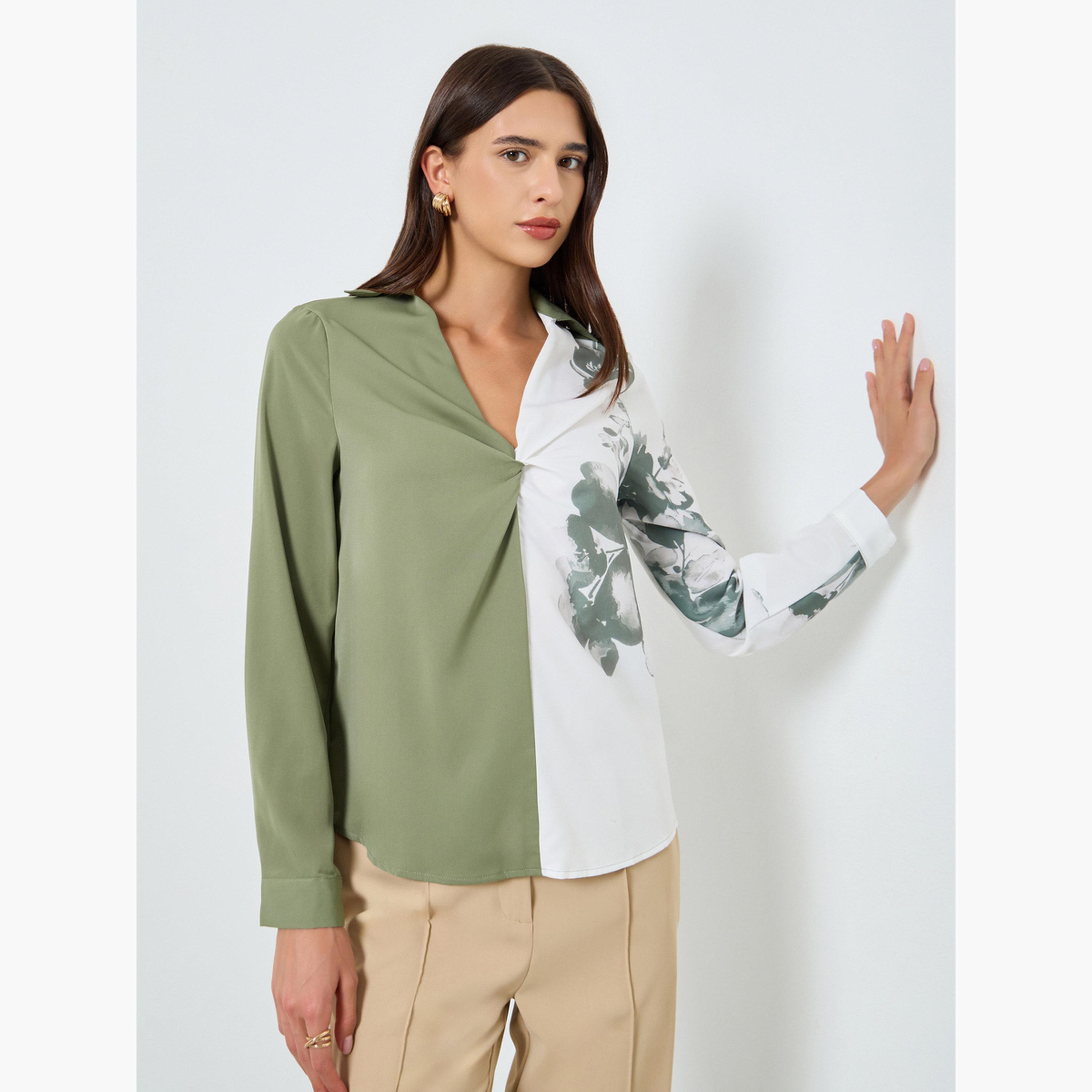 Take Two Floral Printed Ruffle Front Detail Long Sleeve Top-women-clothing-shirtsandblouses-blouses-image-1