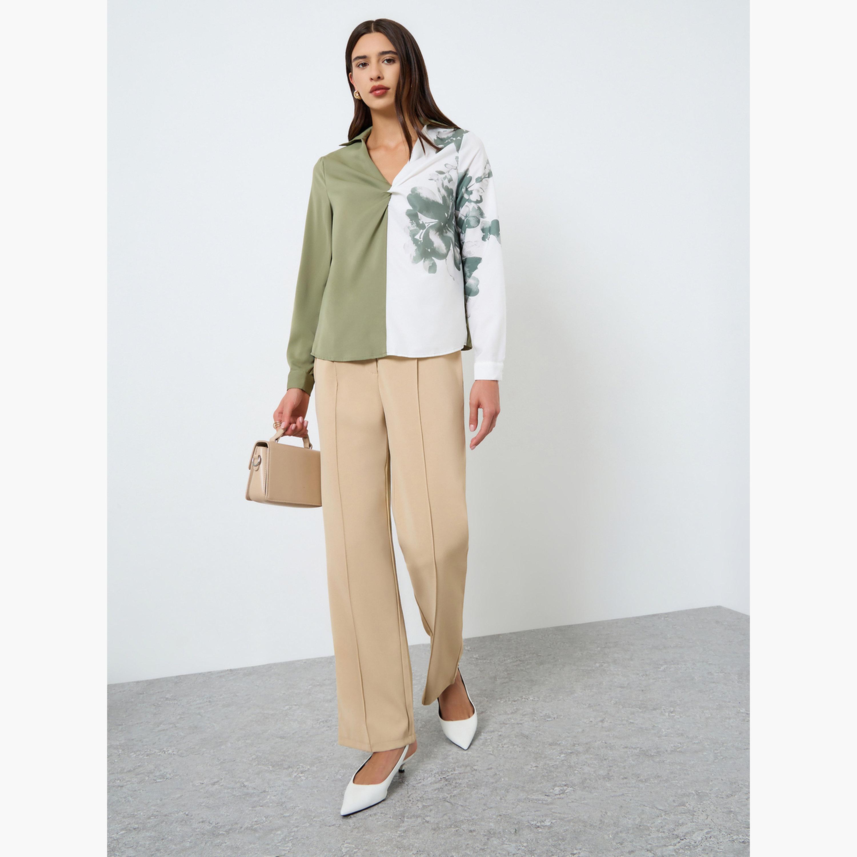 تيك تو - بلوزة بأكمام طويلة وتفاصيل كشكشة أمامية مطبوعة بالزهور-women-clothing-shirtsandblouses-blouses-image-2