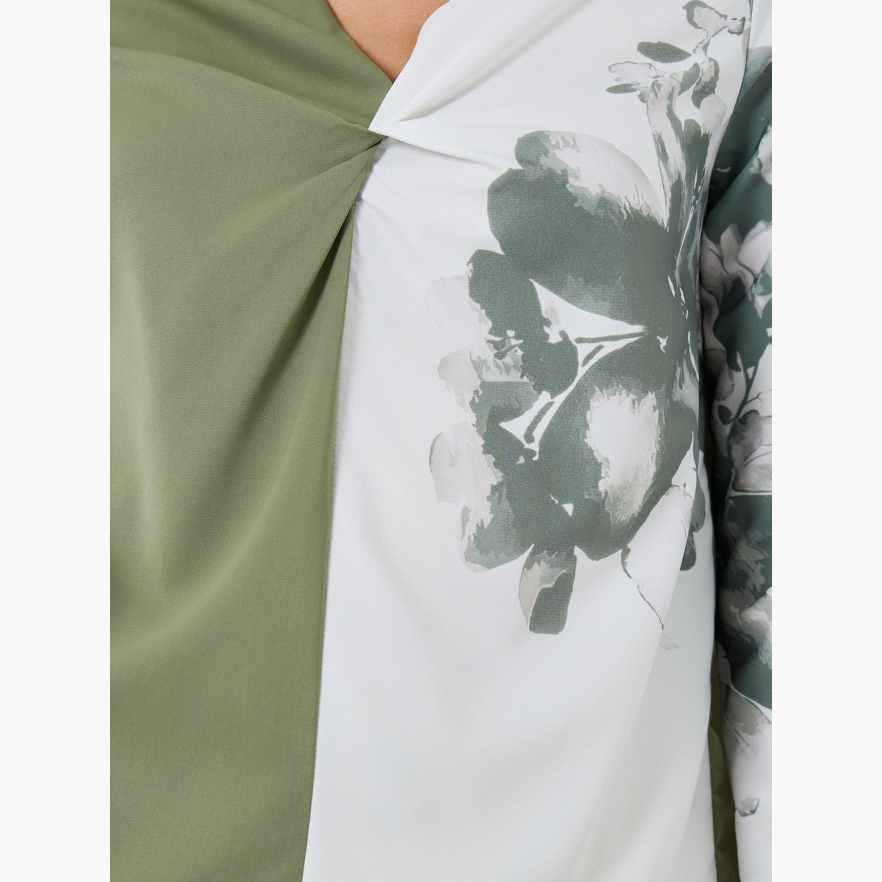 تيك تو - بلوزة بأكمام طويلة وتفاصيل كشكشة أمامية مطبوعة بالزهور-women-clothing-shirtsandblouses-blouses-image-4