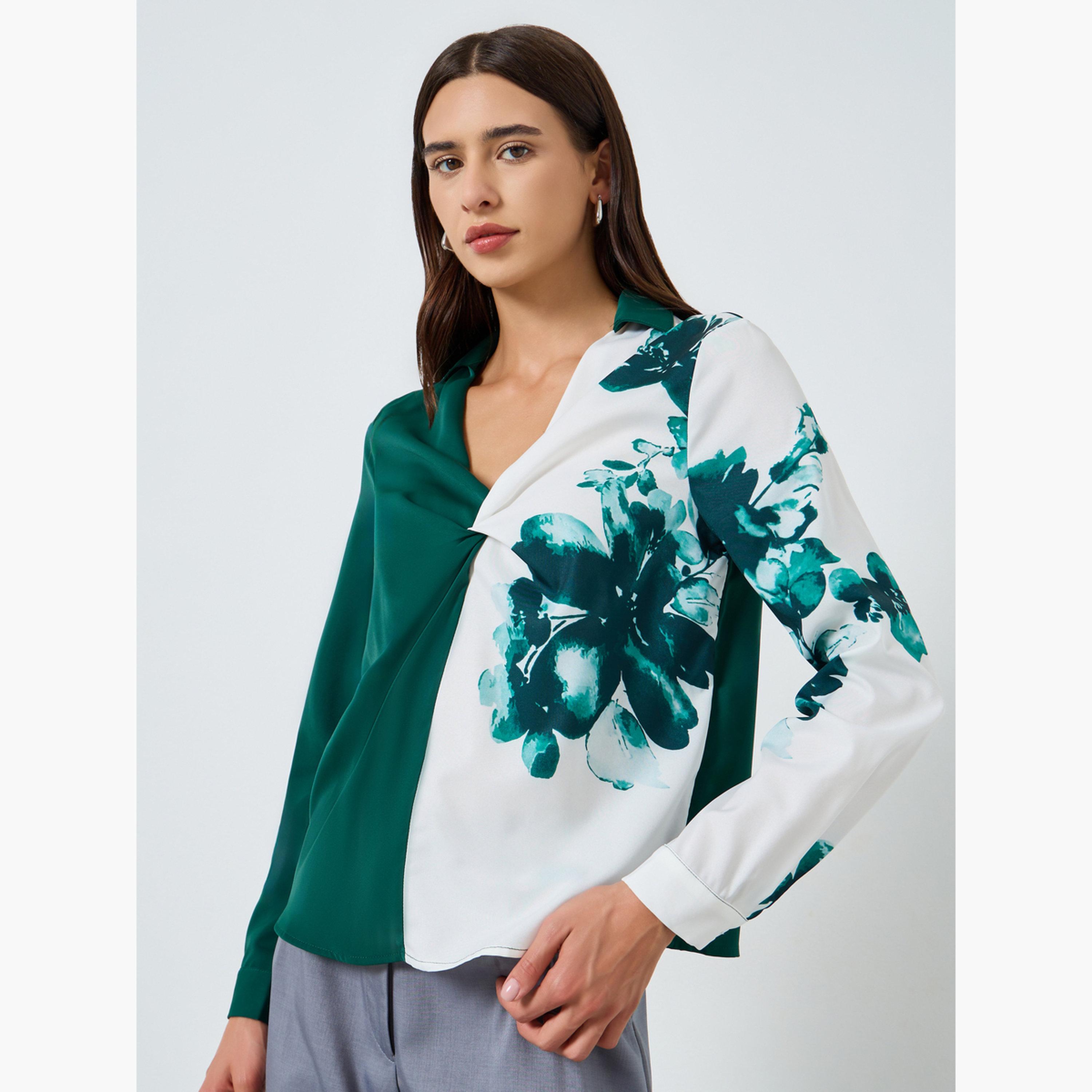 Take Two Floral Printed Ruffle Front Detail Long Sleeve Top-women-clothing-shirtsandblouses-blouses-image-1