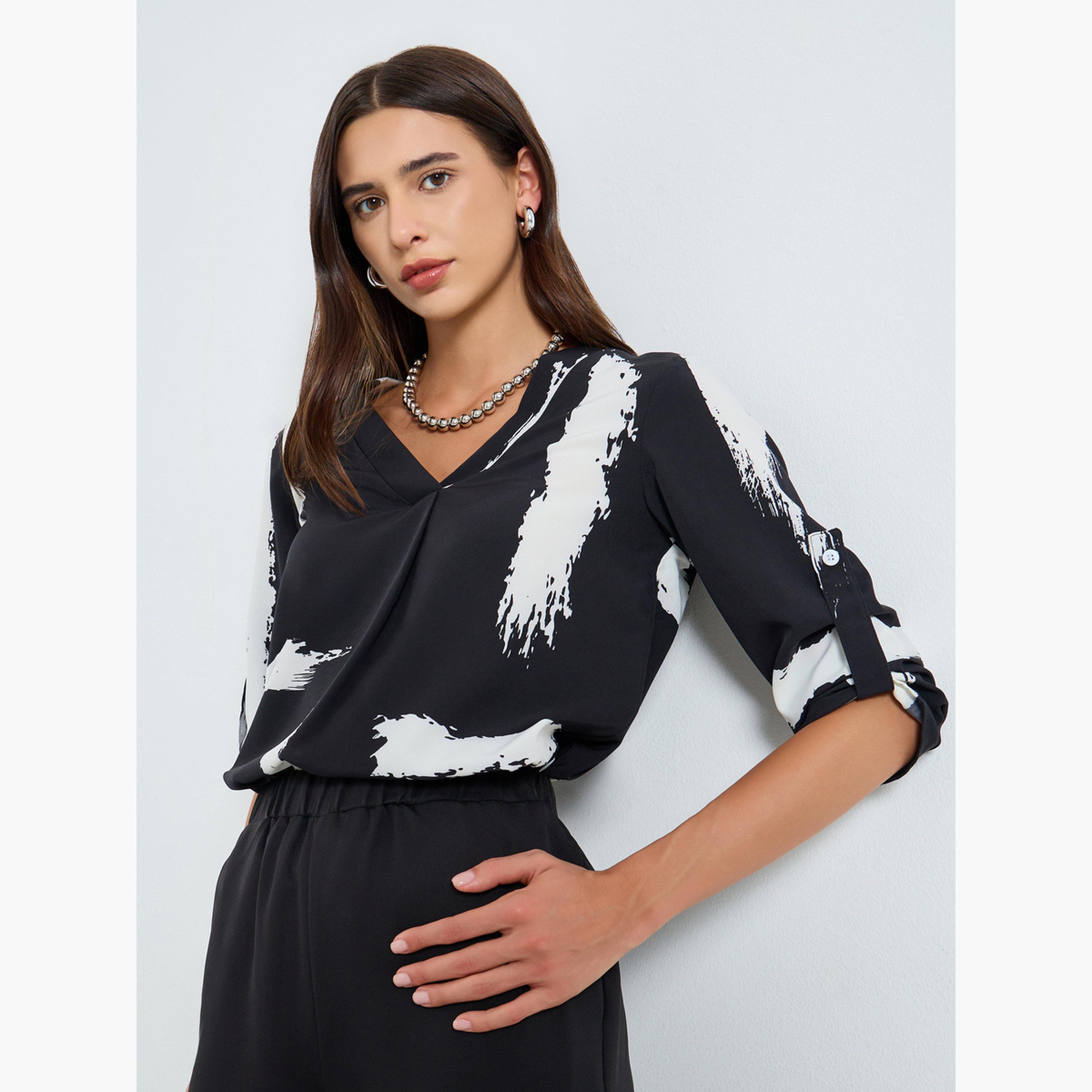 Take Two Printed Roll Up Sleeve Top-women-clothing-shirtsandblouses-blouses-image-1