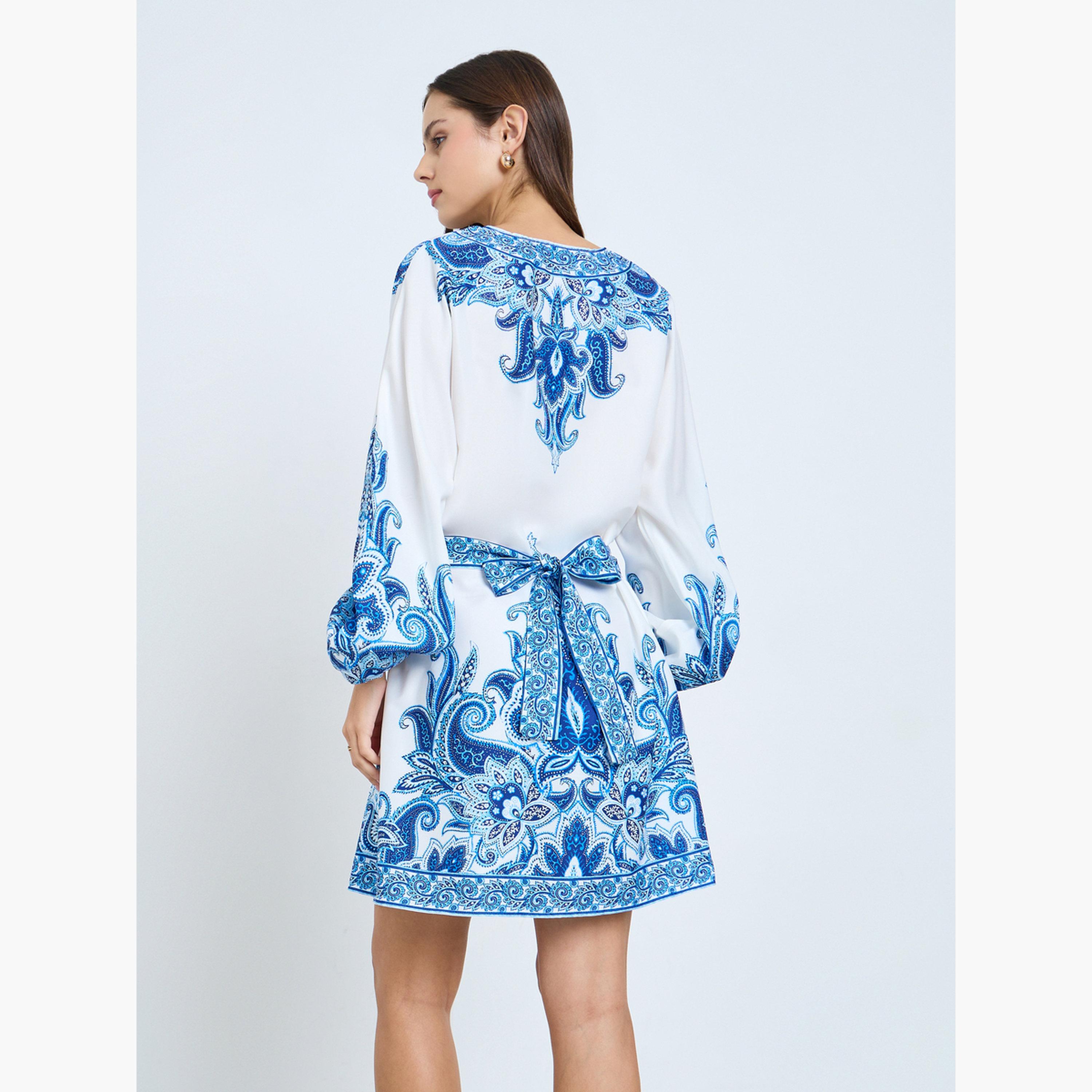 Take Two Blue Floral Printed Balloon Sleeve Mini Dress-women-clothing-dresses-image-3
