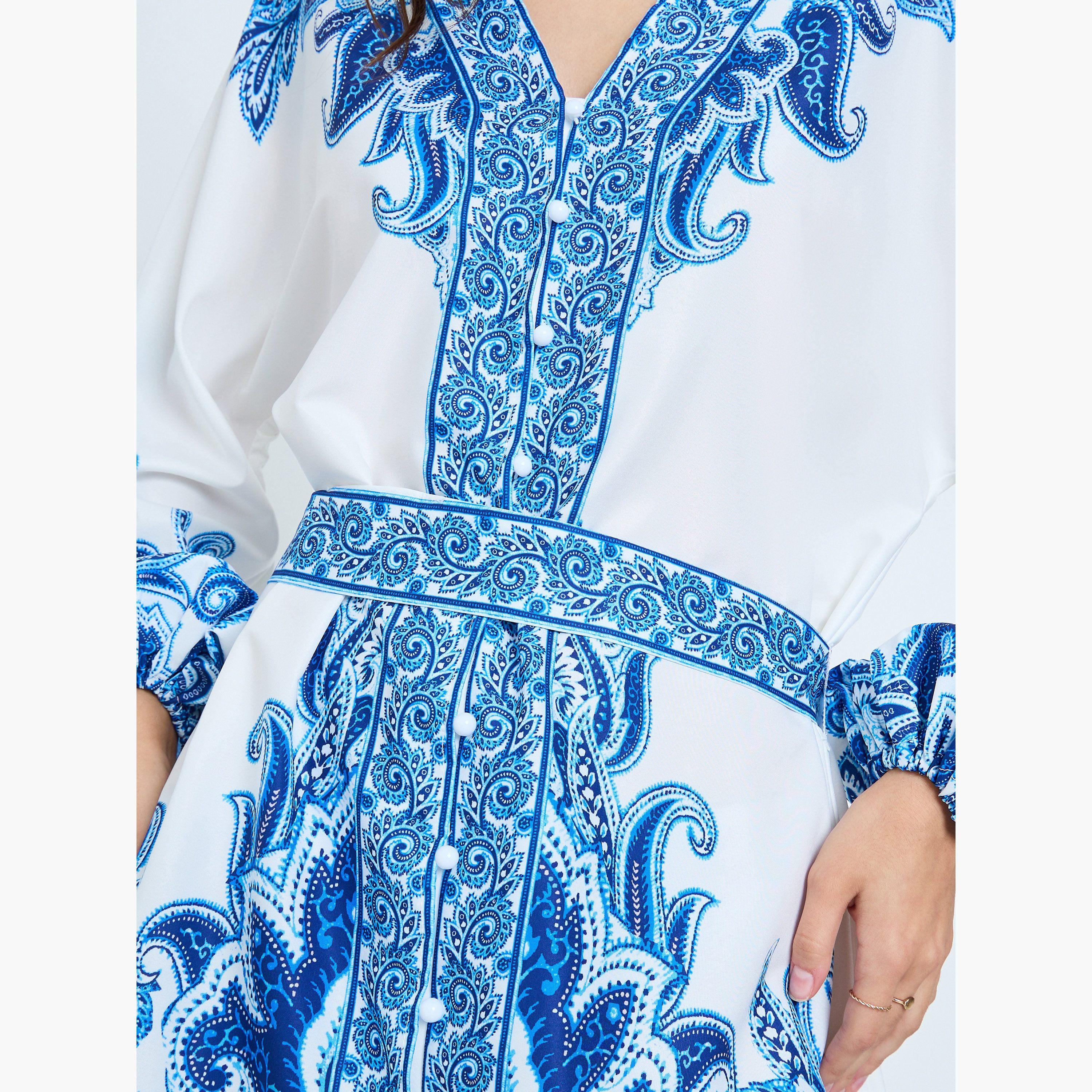 Take Two Blue Floral Printed Balloon Sleeve Mini Dress-women-clothing-dresses-image-4