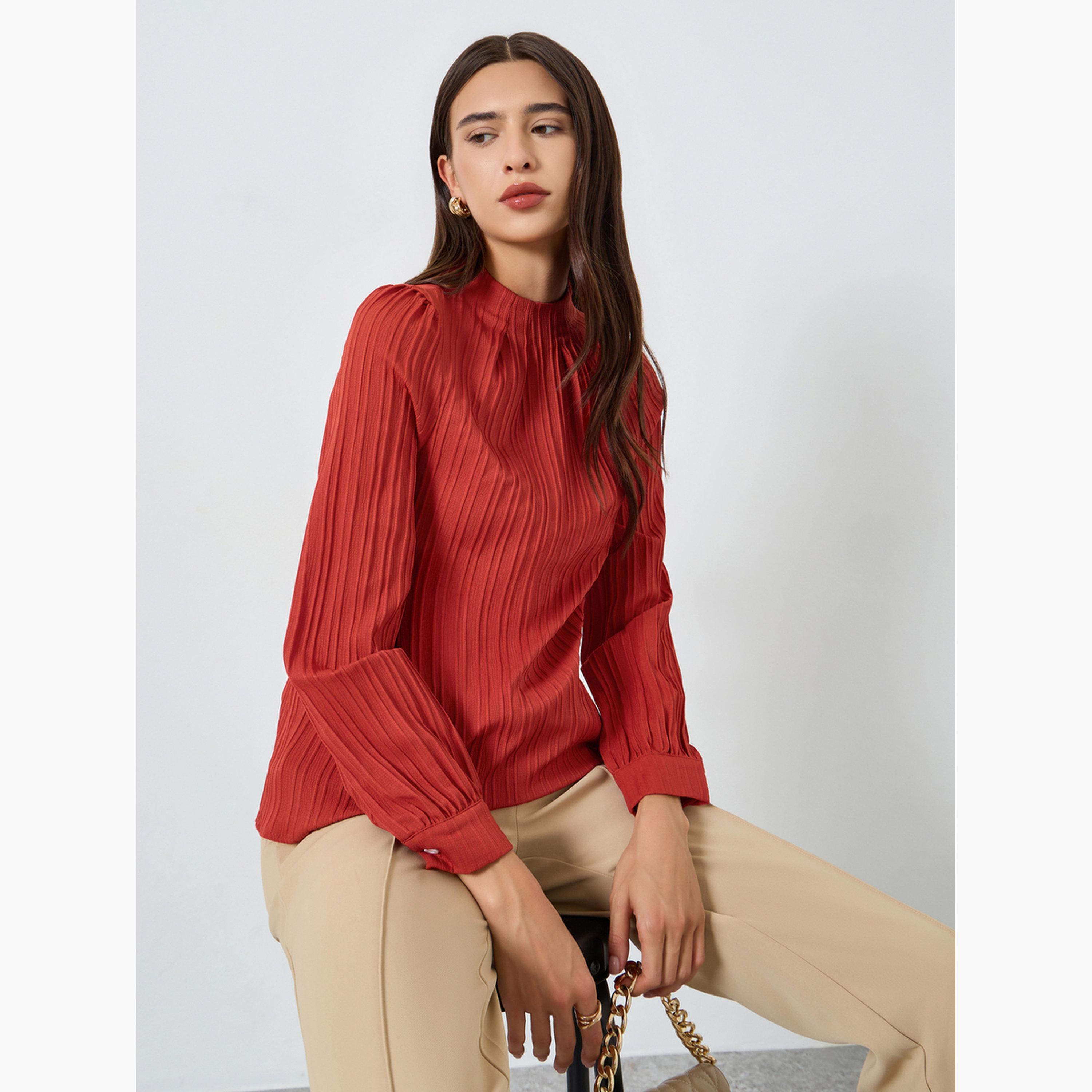 تيك تو - بلوزة بأكمام منتفخة ومطوية ومزخرفة-women-clothing-shirtsandblouses-blouses-image-3